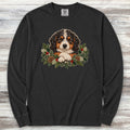 Bernedoodle Winter Greenery Faux Embroidery Long Sleeve Tee - Black