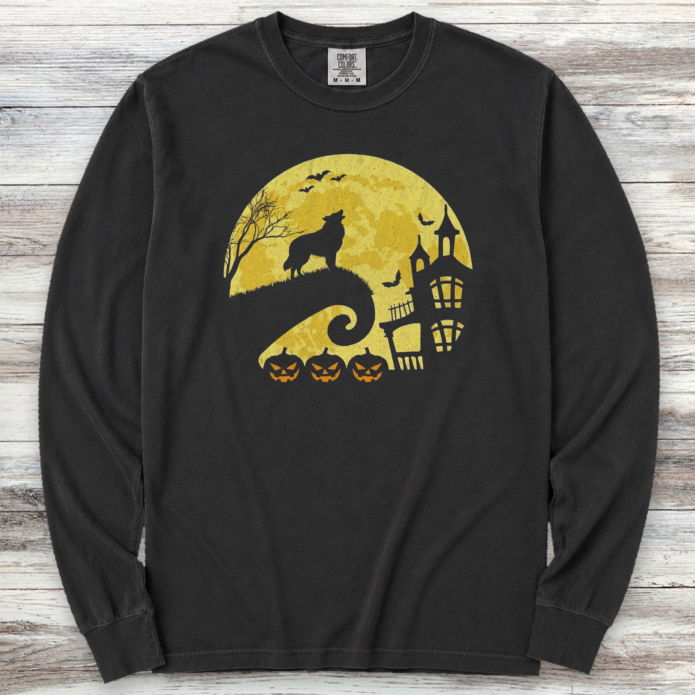 Belgian Tervuren Halloween Moon Long Sleeve Tee - Black