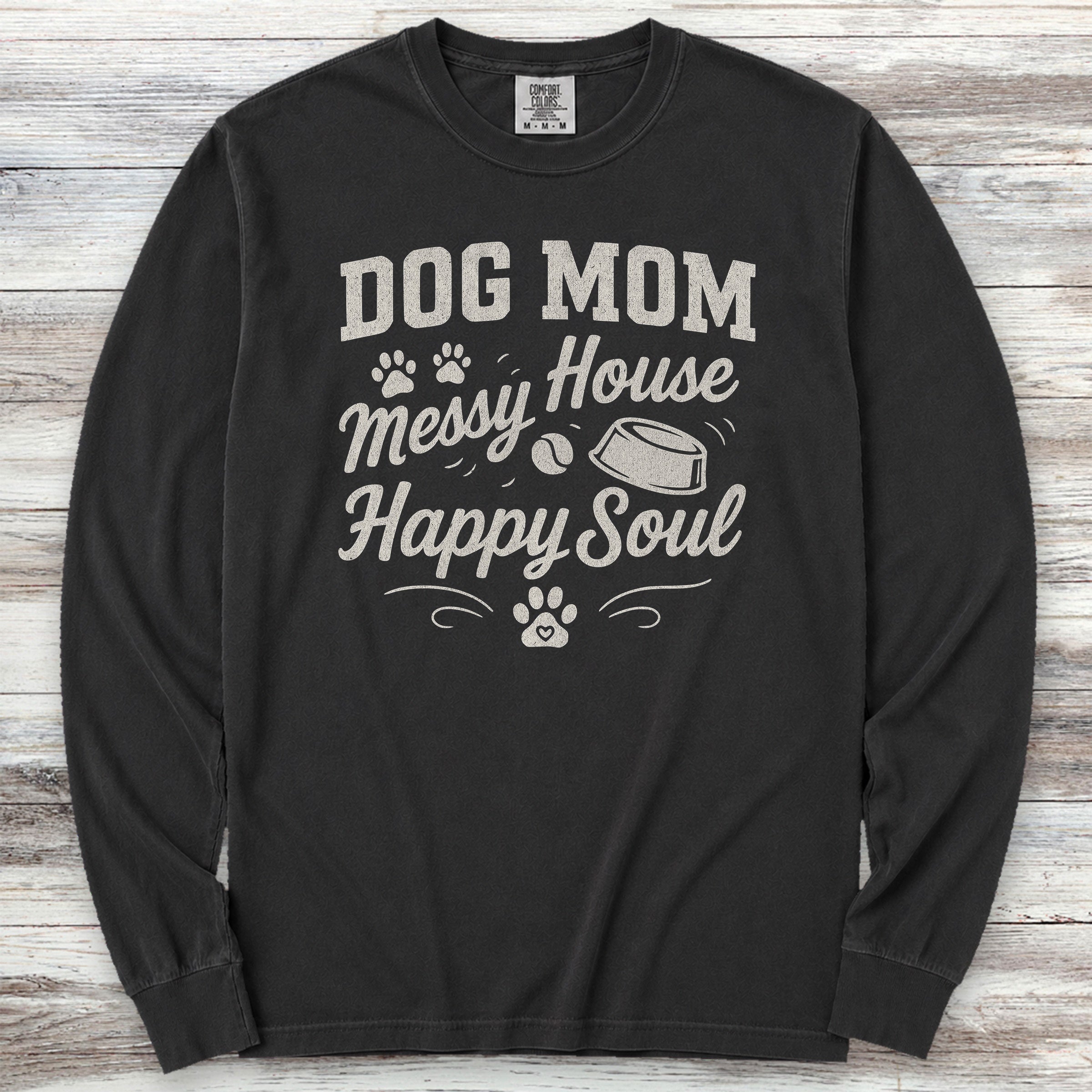 Dog Mom Happy Soul Long Sleeve Tee - Black
