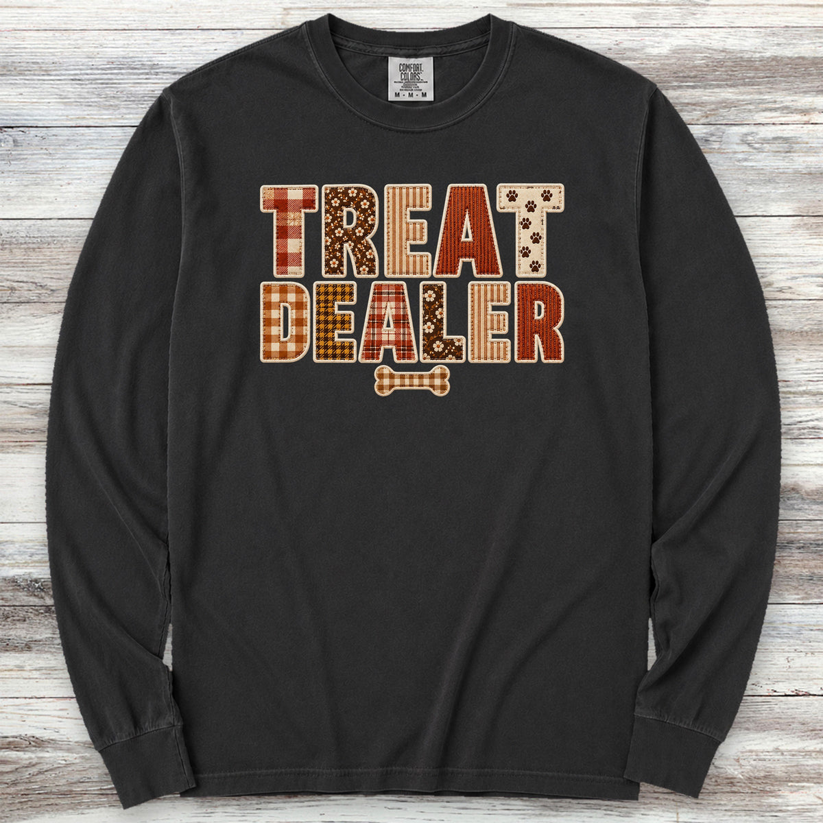 Treat Dealer Fall Faux Patchwork Long Sleeve Tee - Black