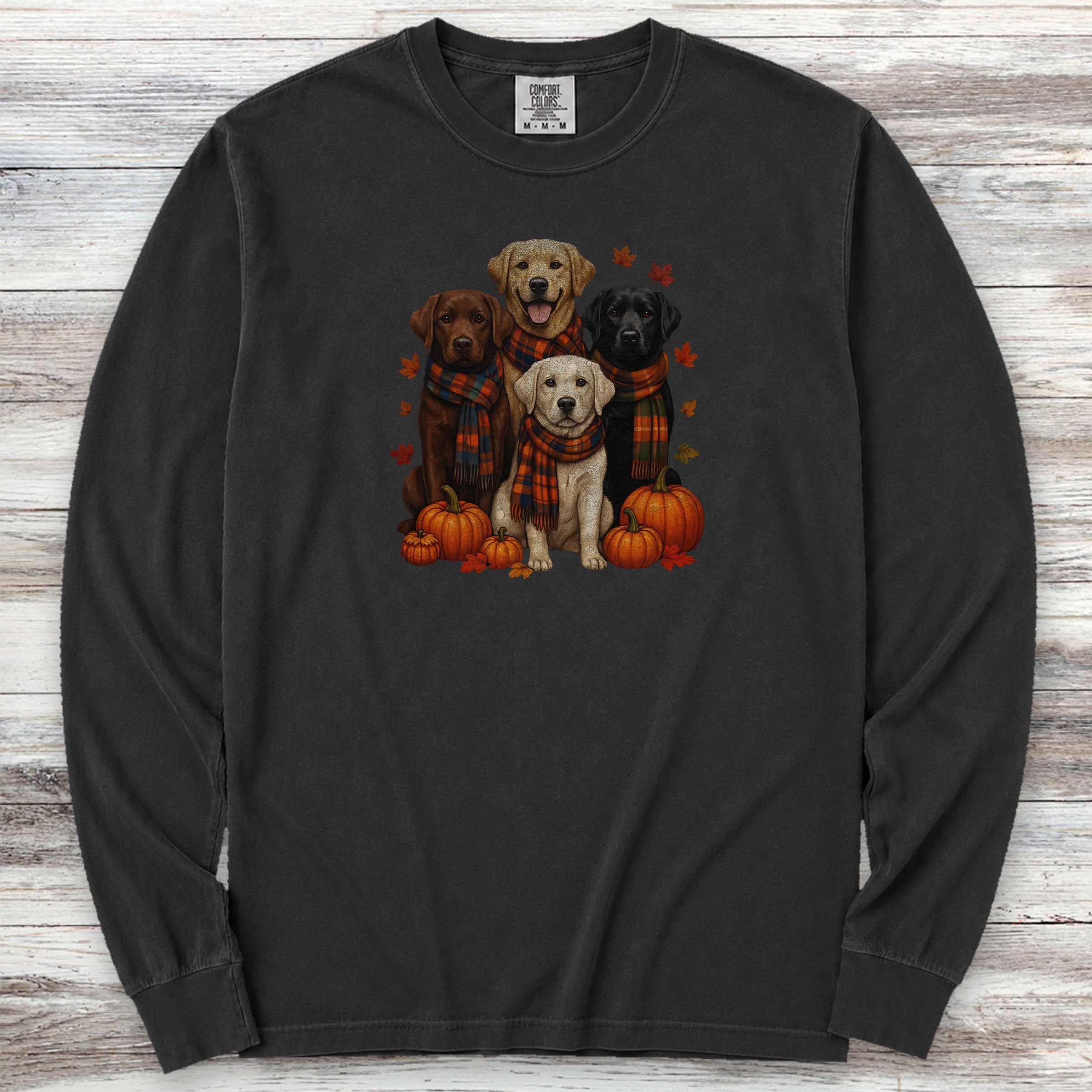 Labrador Retriever Fall Long Sleeve Tee - Black