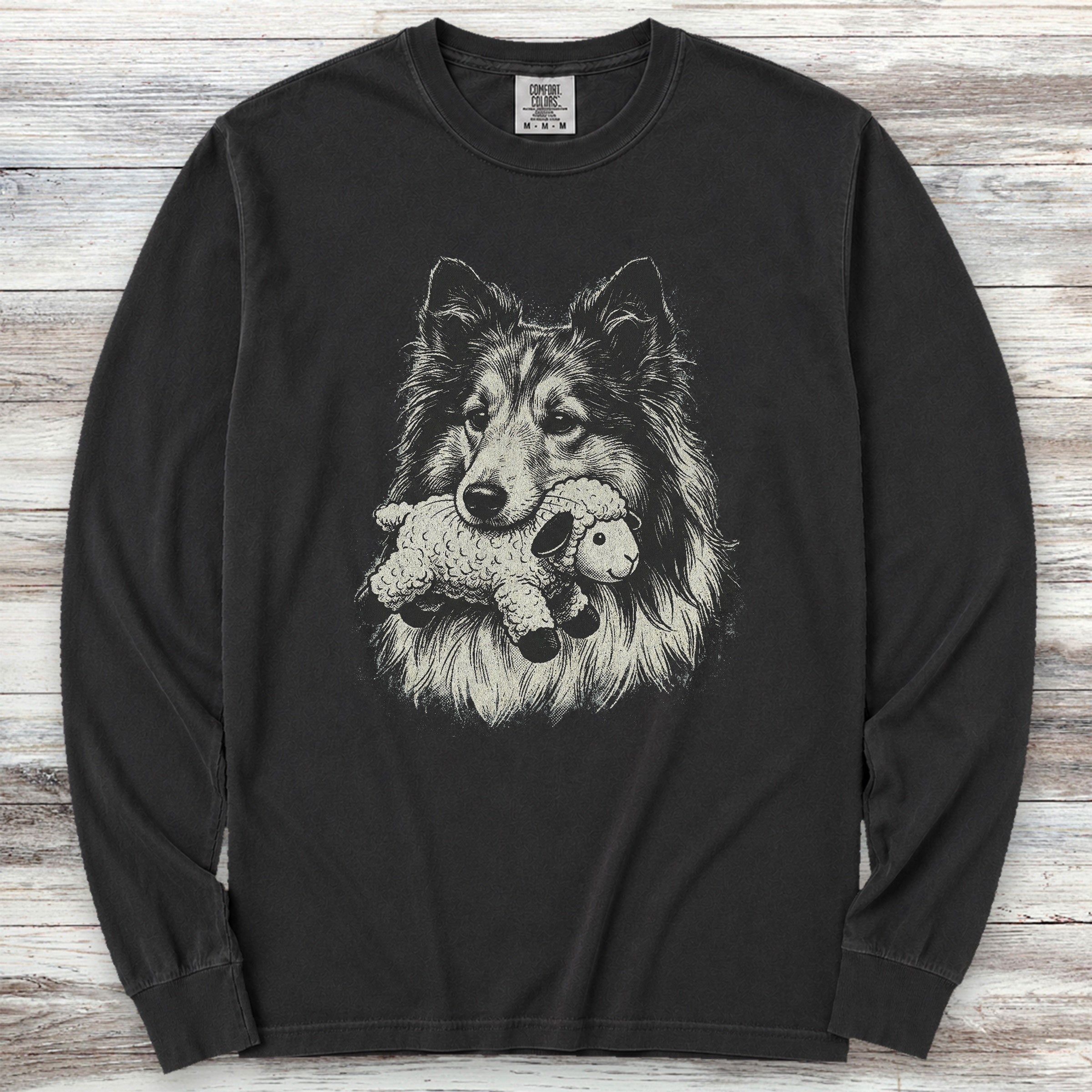 Shetland Sheepdog Favorite Toy Long Sleeve Tee - Black