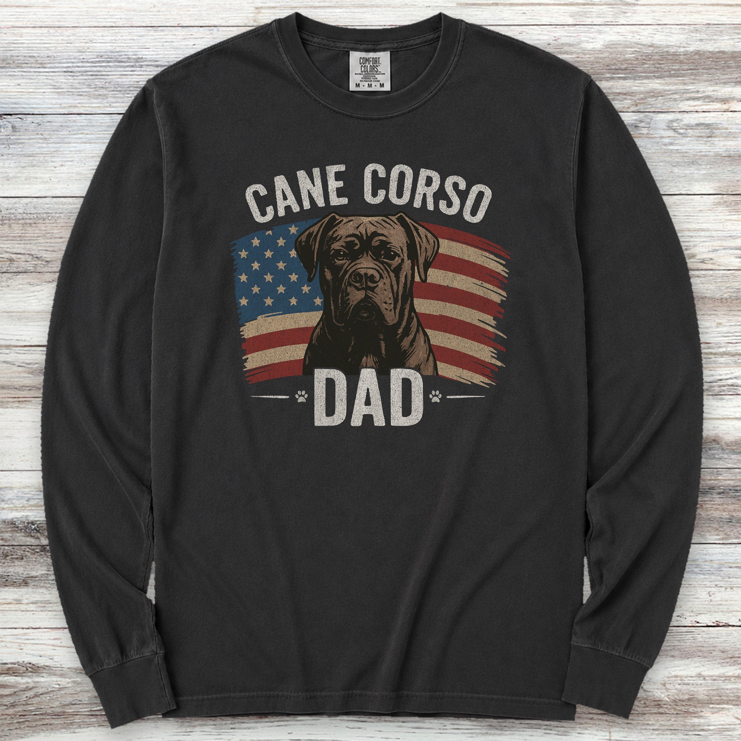 Cane Corso Dad Flag Long Sleeve Tee - Black