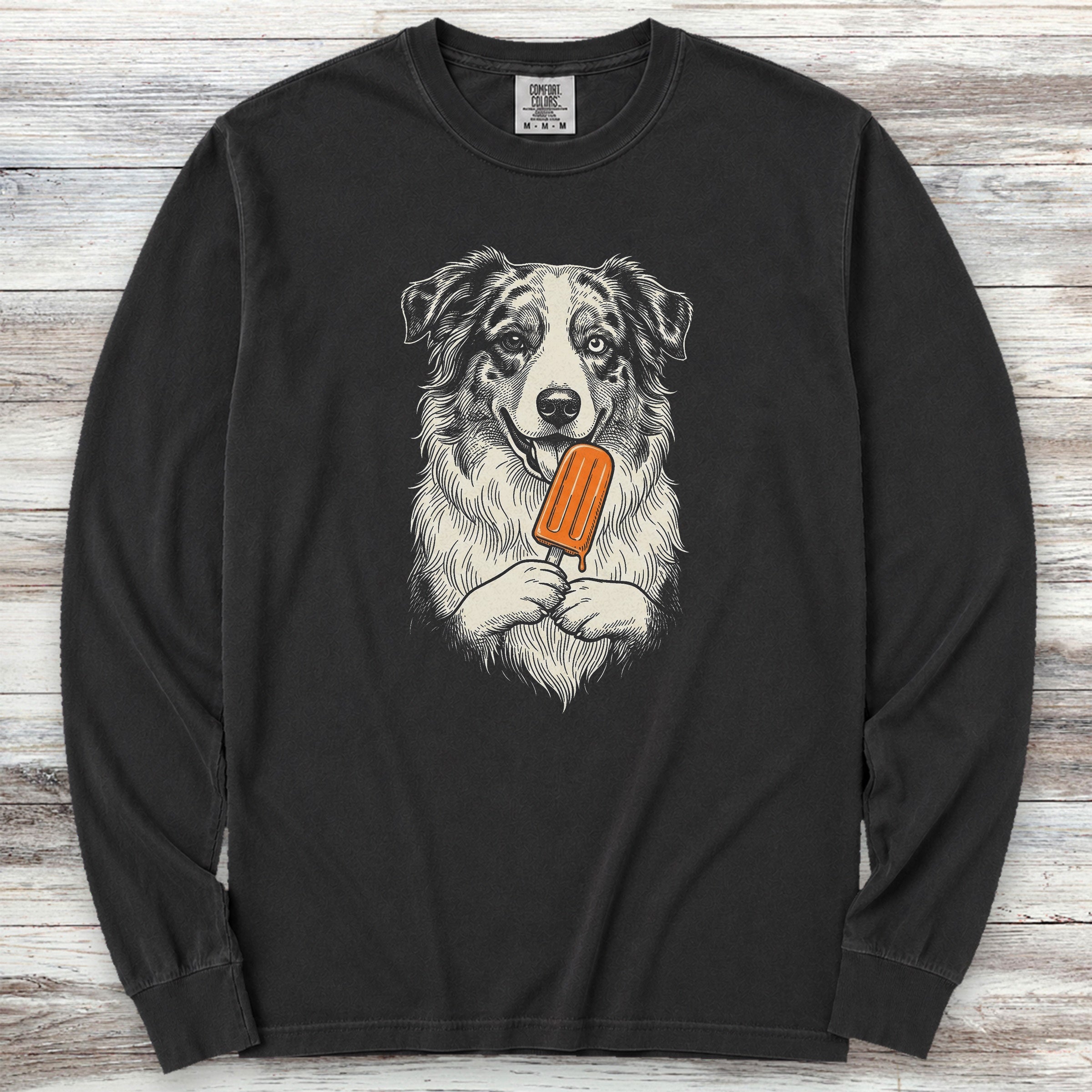 Australian Shepherd Pupsicle Long Sleeve Tee - Black