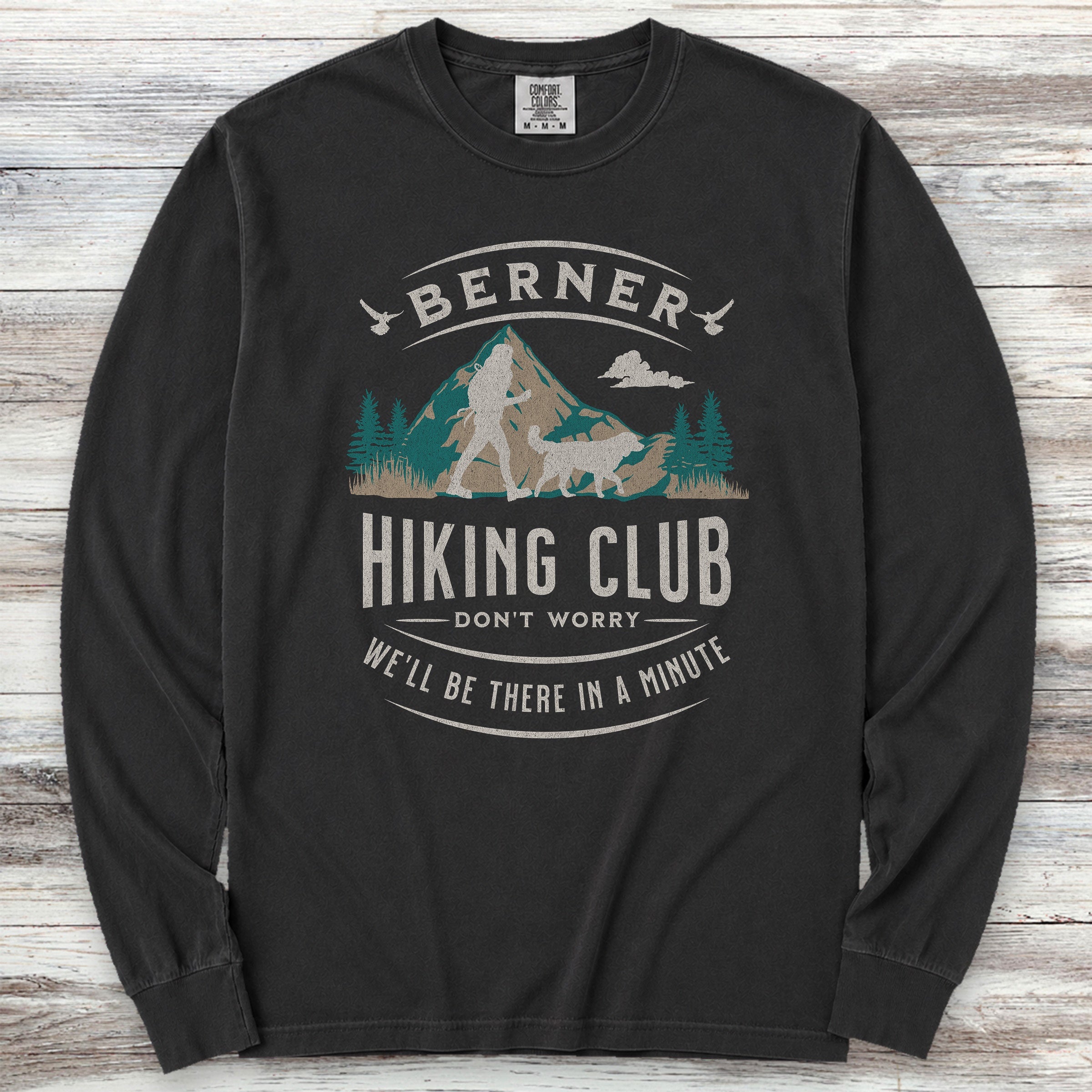 Bernese Mountain Dog Hiking Club Long Sleeve Tee - Black