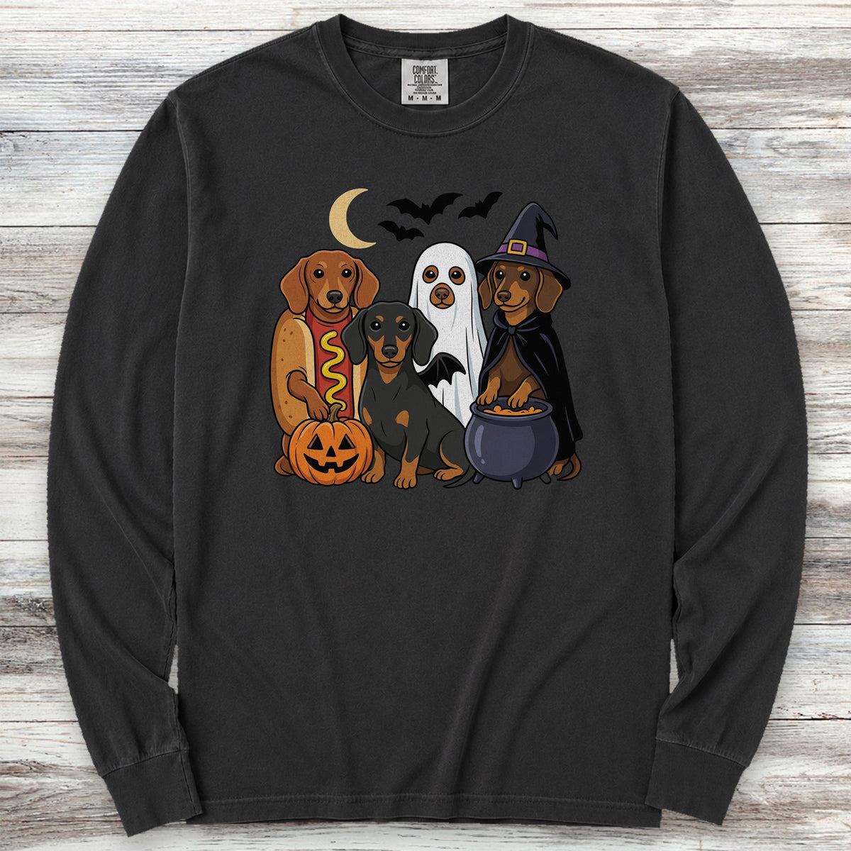 Dachshund Halloween Long Sleeve Tee - Black