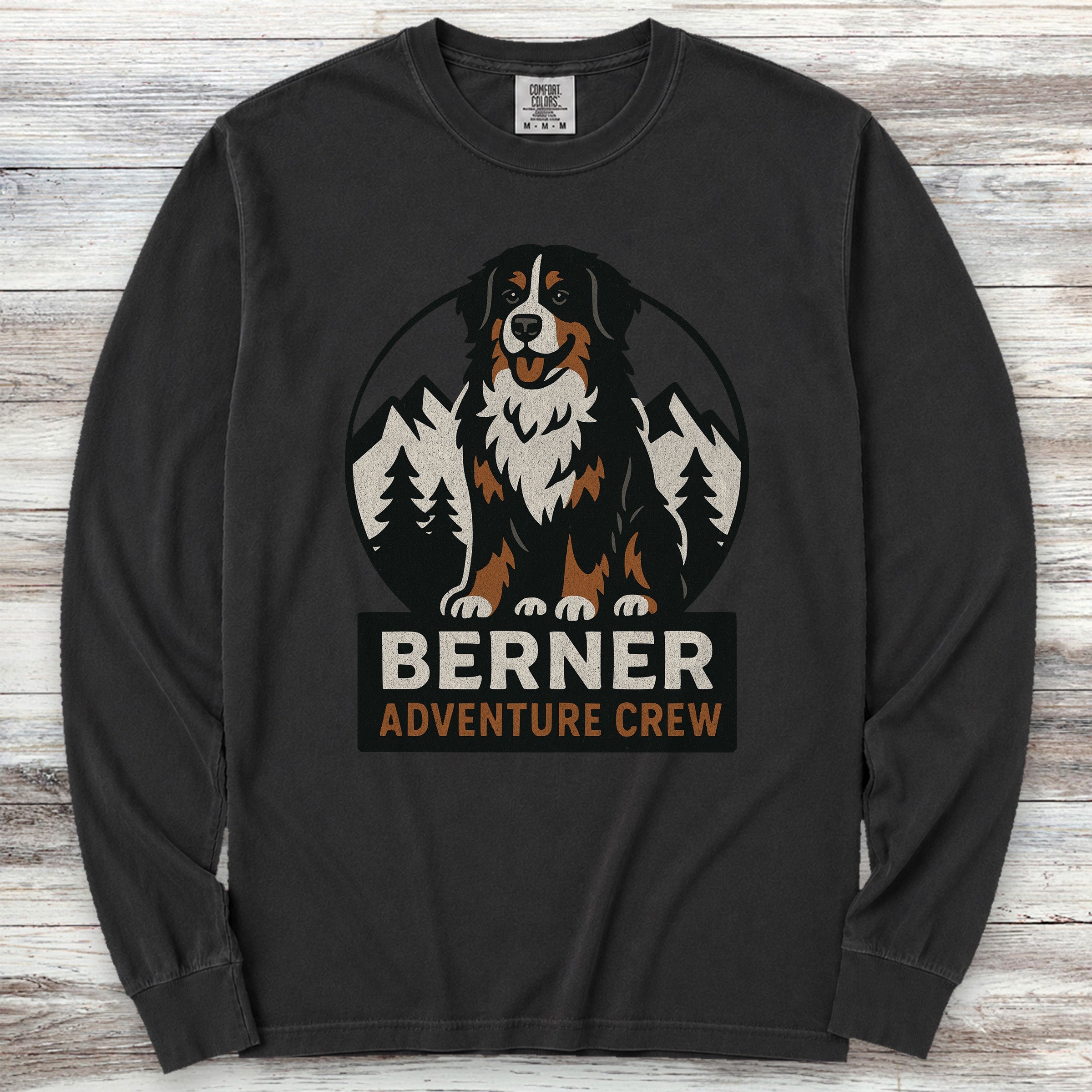 Bernese Mountain Dog Adventure Crew Long Sleeve Tee - Black