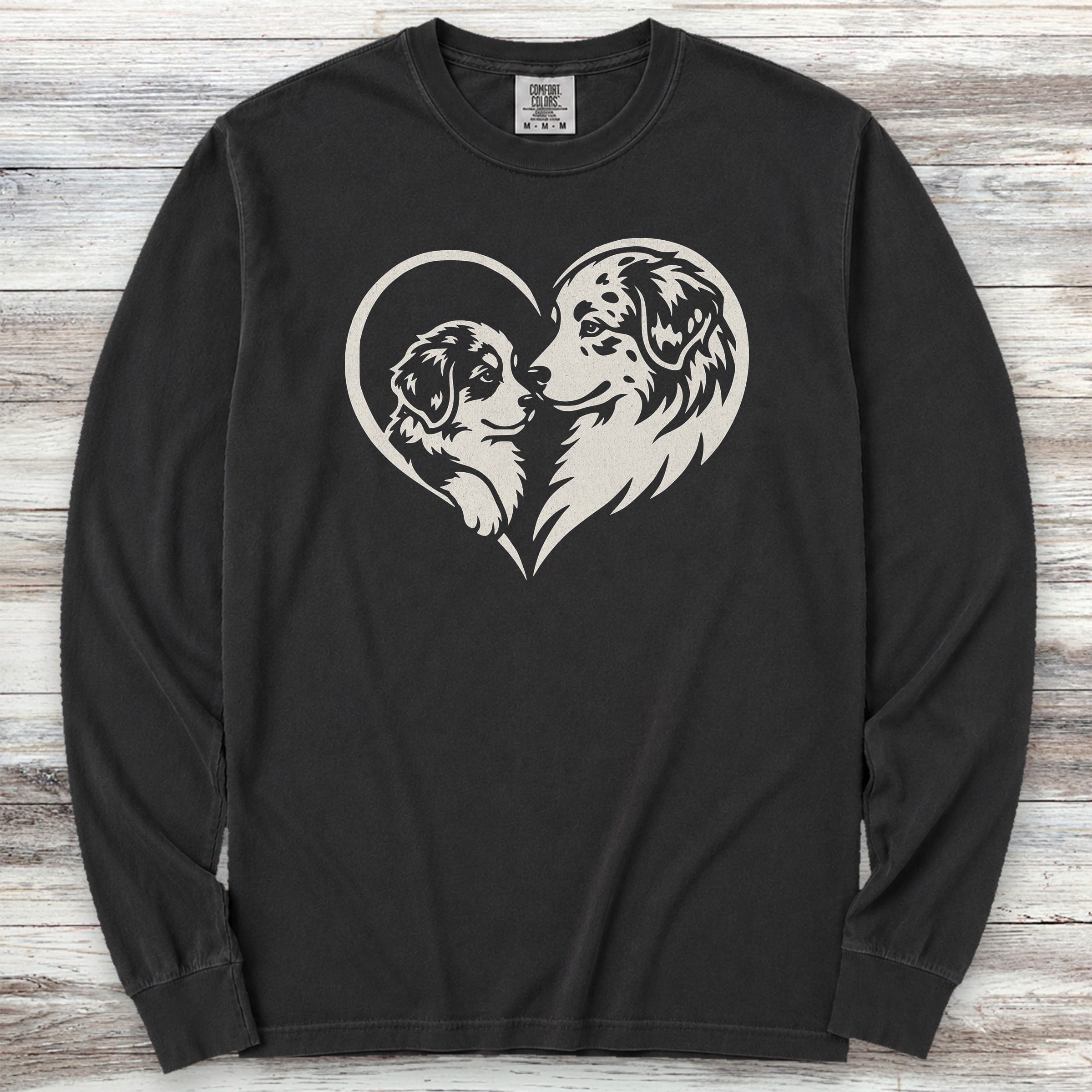 Australian Shepherd Heart Bond Long Sleeve Tee - Black
