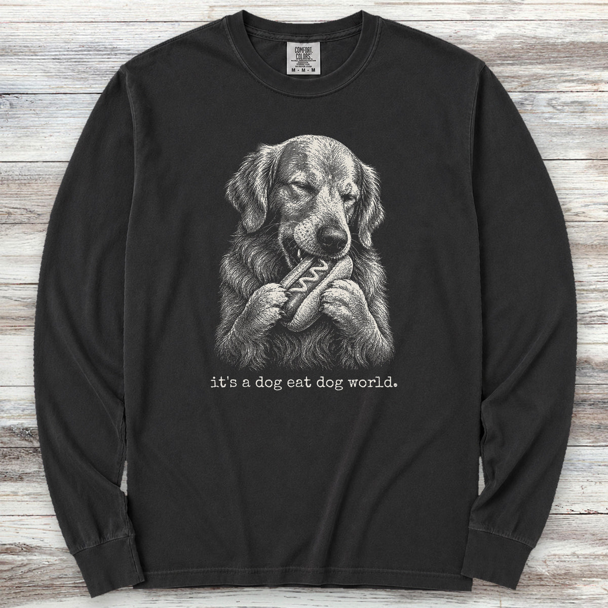 Golden Retriever Dog Eat Dog Long Sleeve Tee - Black