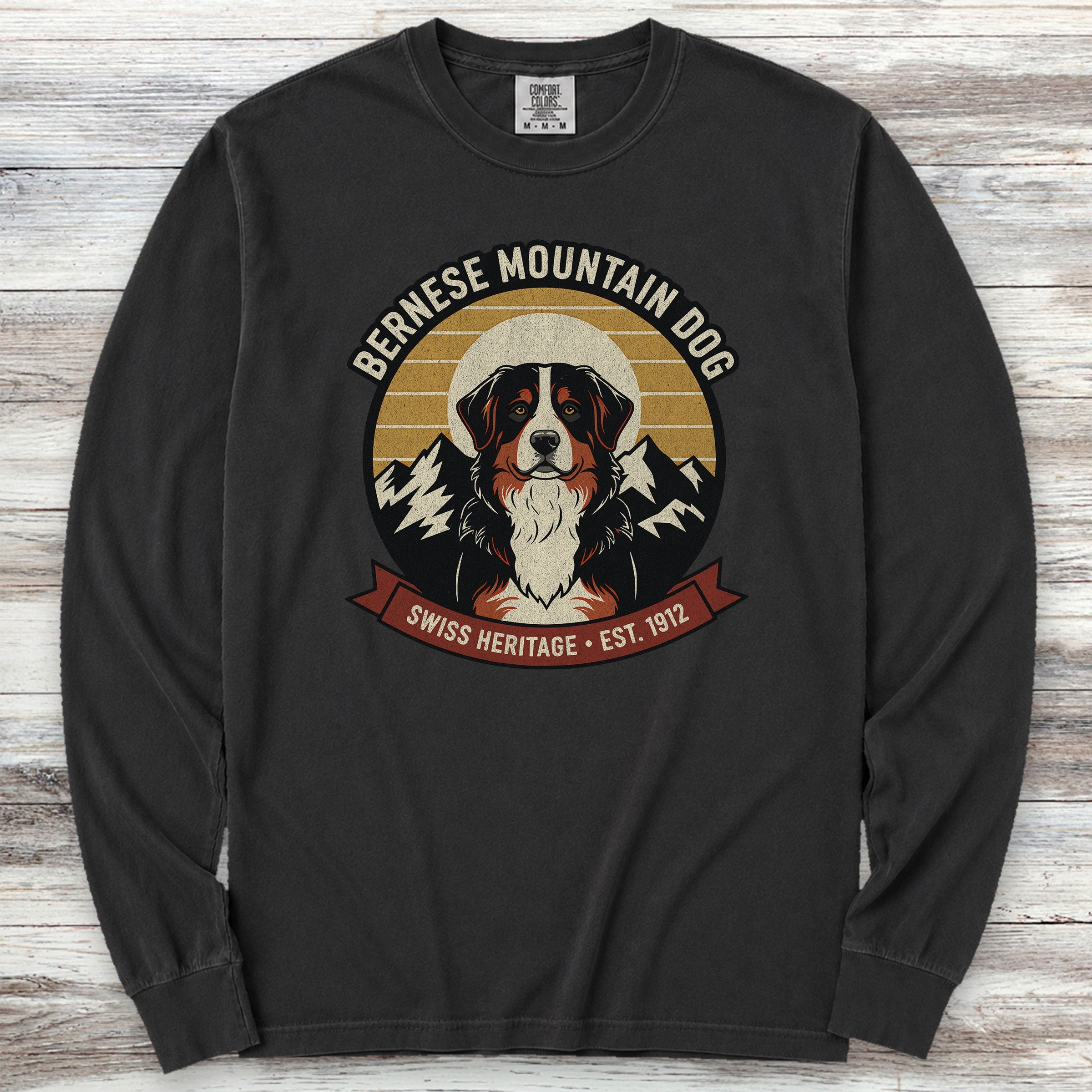 Bernese Mountain Dog Heritage Long Sleeve Tee - Black