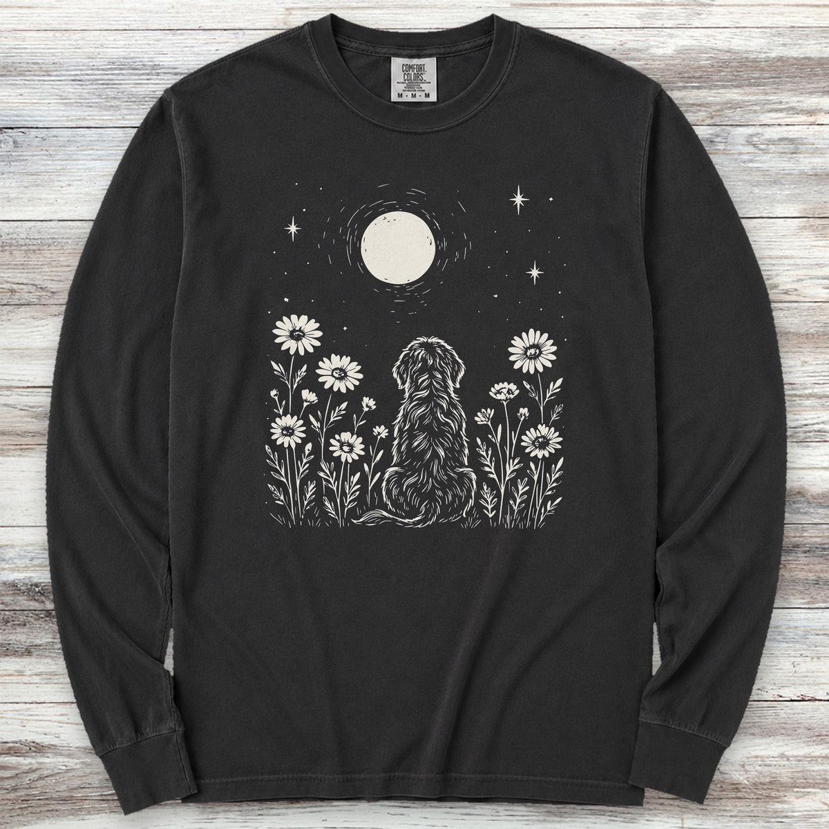 Doodle Moonlight & Wildflowers Long Sleeve Tee - Black