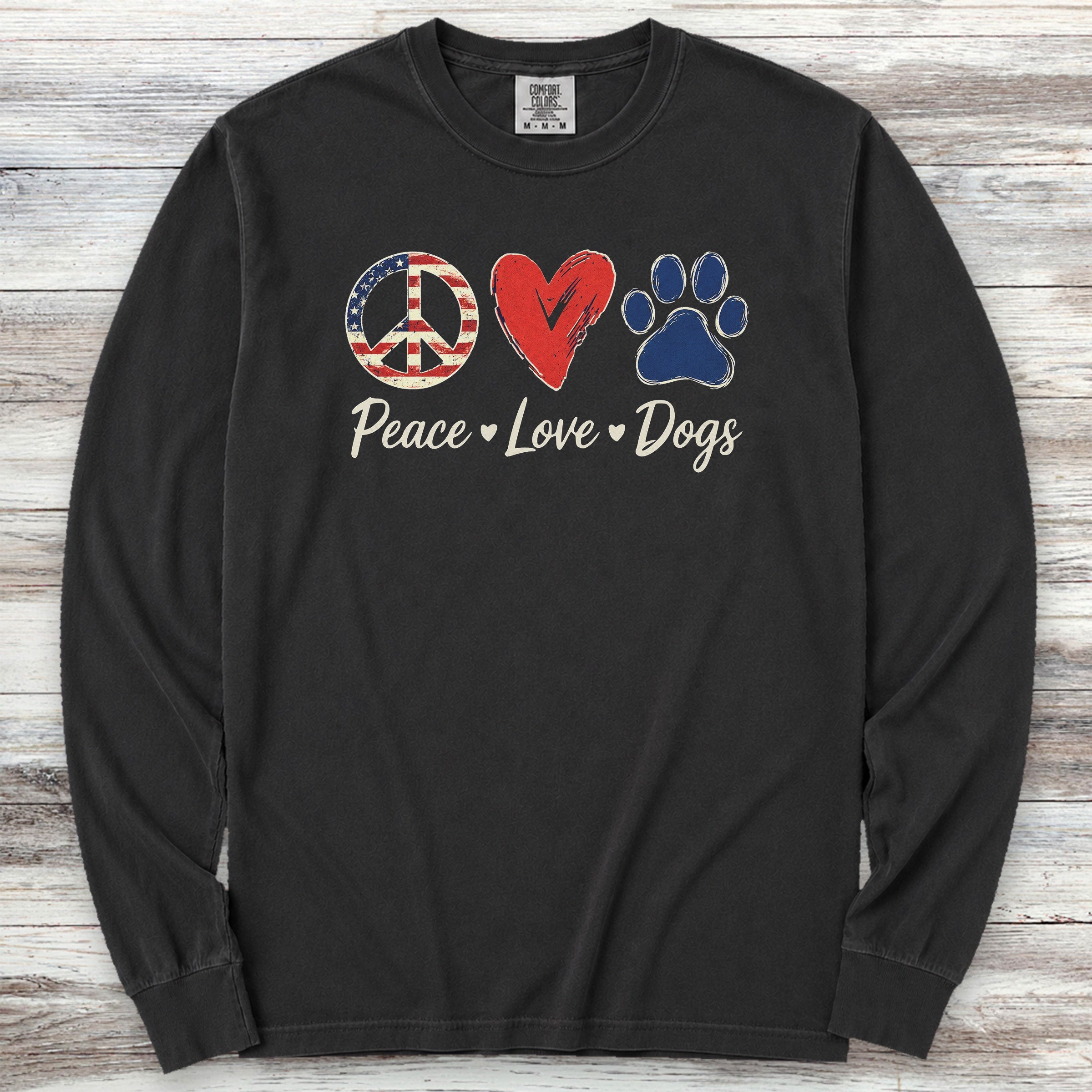 Peace Love Dogs USA Long Sleeve Tee - Black