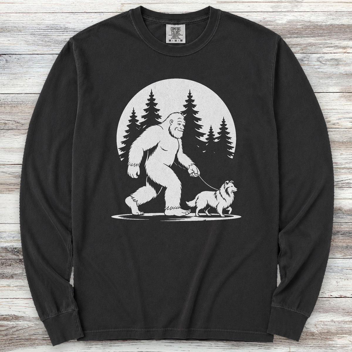 Shetland Sheepdog Bigfoot Long Sleeve Tee - Black