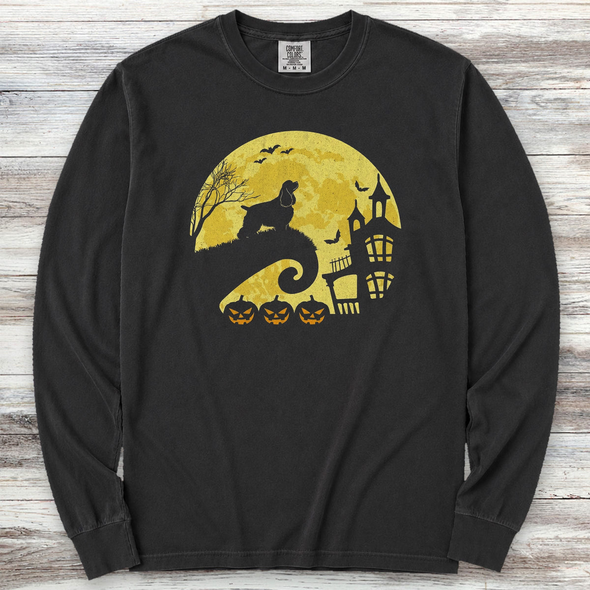 Cocker Spaniel Halloween Moon Long Sleeve Tee - Black