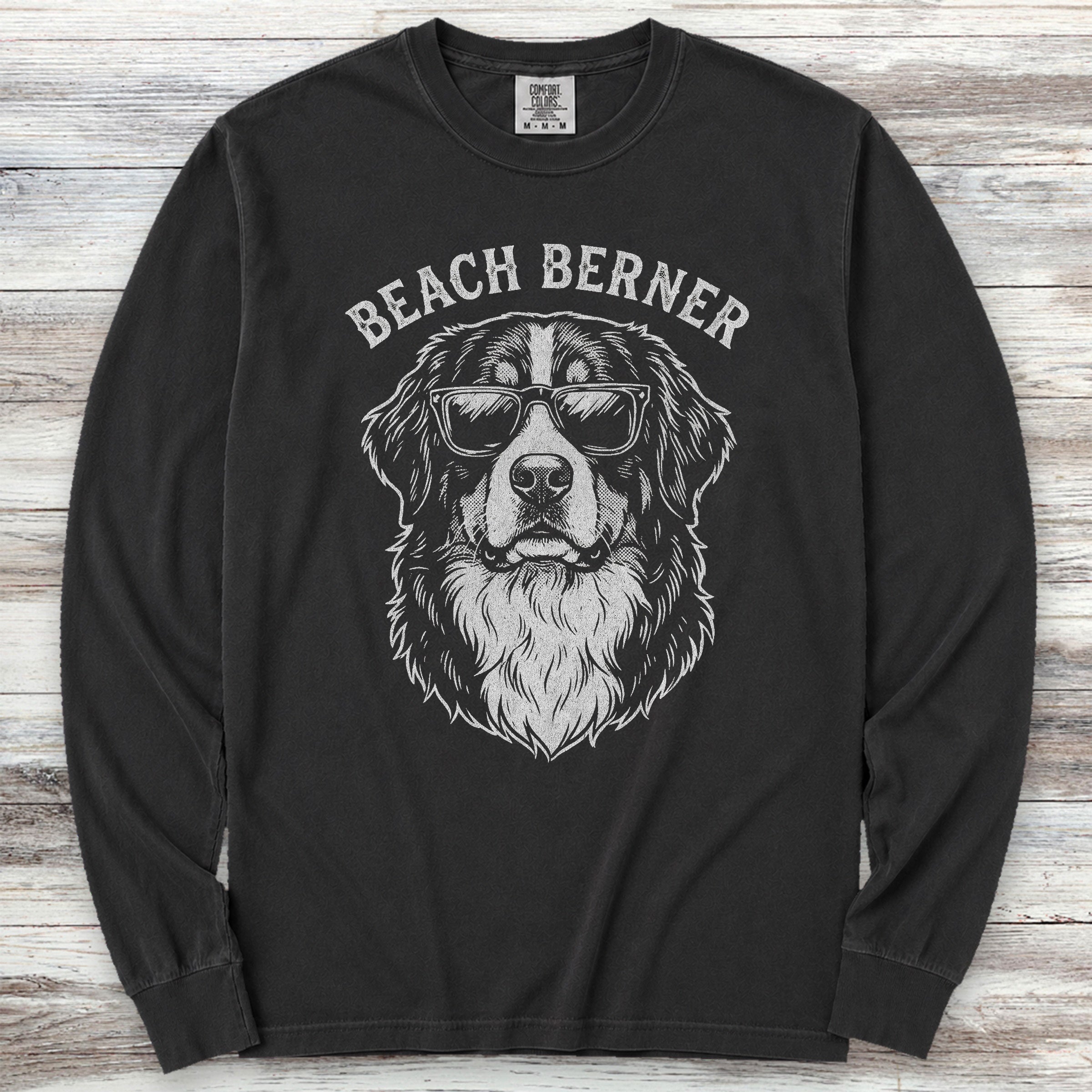 Bernese Mountain Dog Beach Berner Long Sleeve Tee - Black