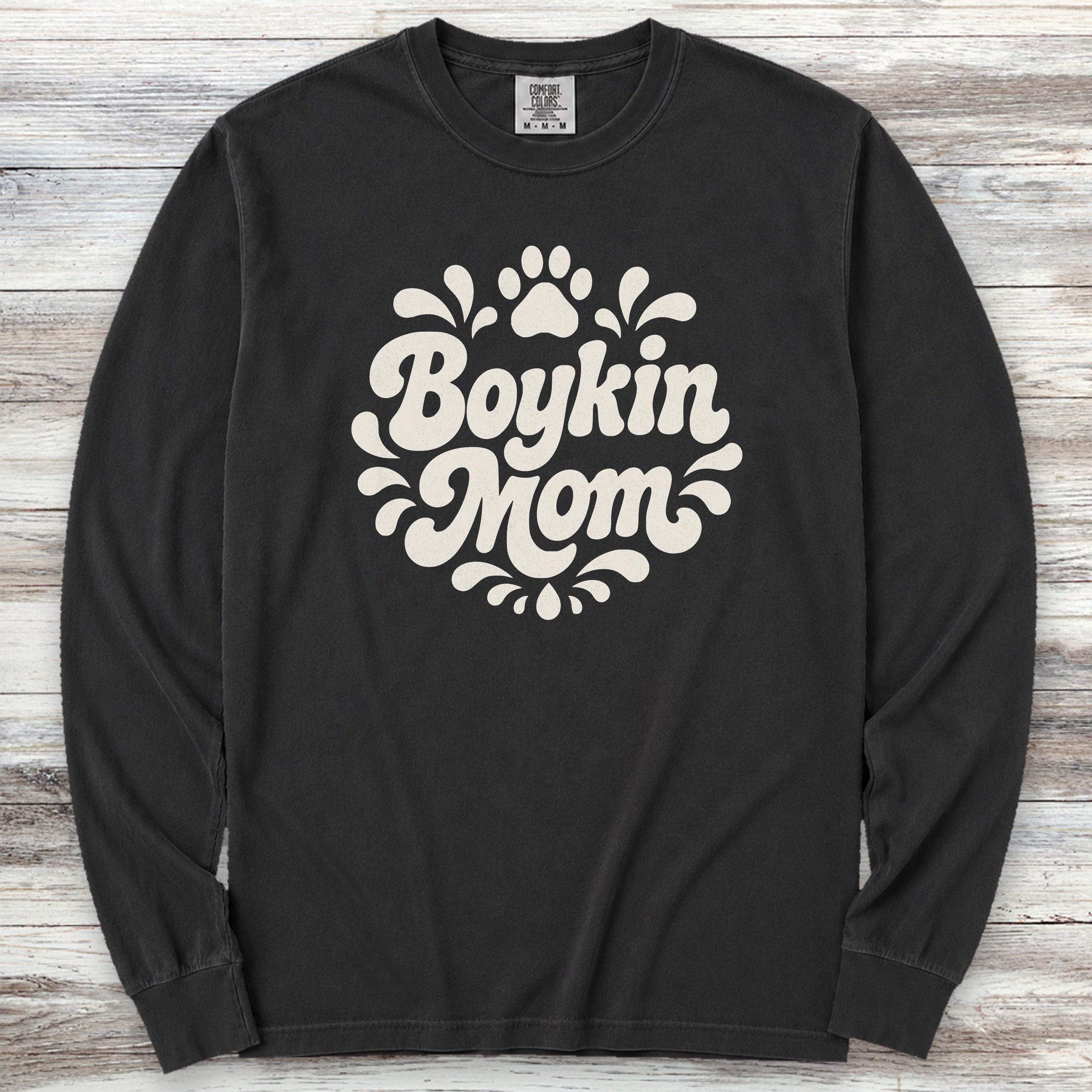 Boykin Spaniel Groovy Mom Long Sleeve Tee - Black