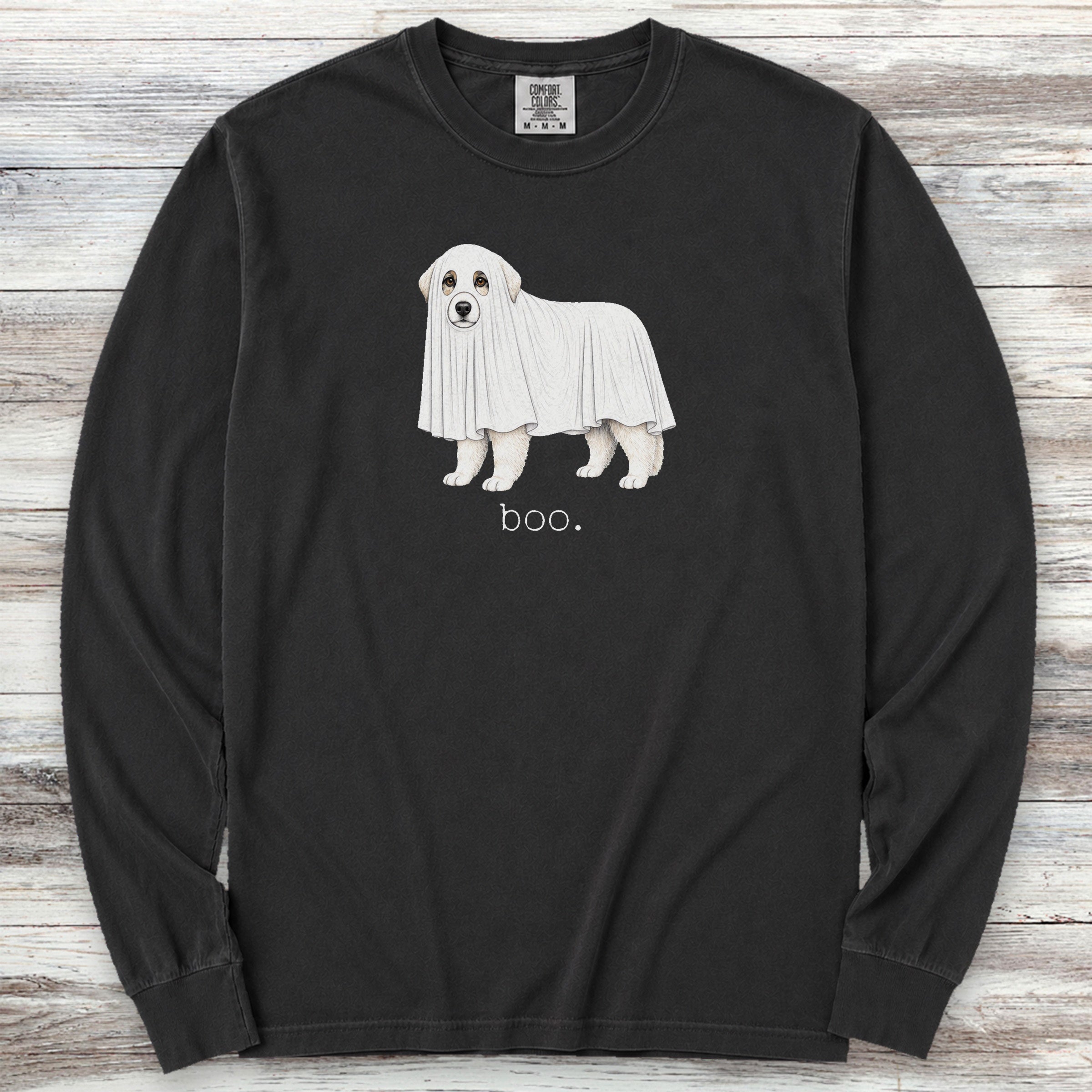 Great Pyrenees Boo Long Sleeve Tee - Black