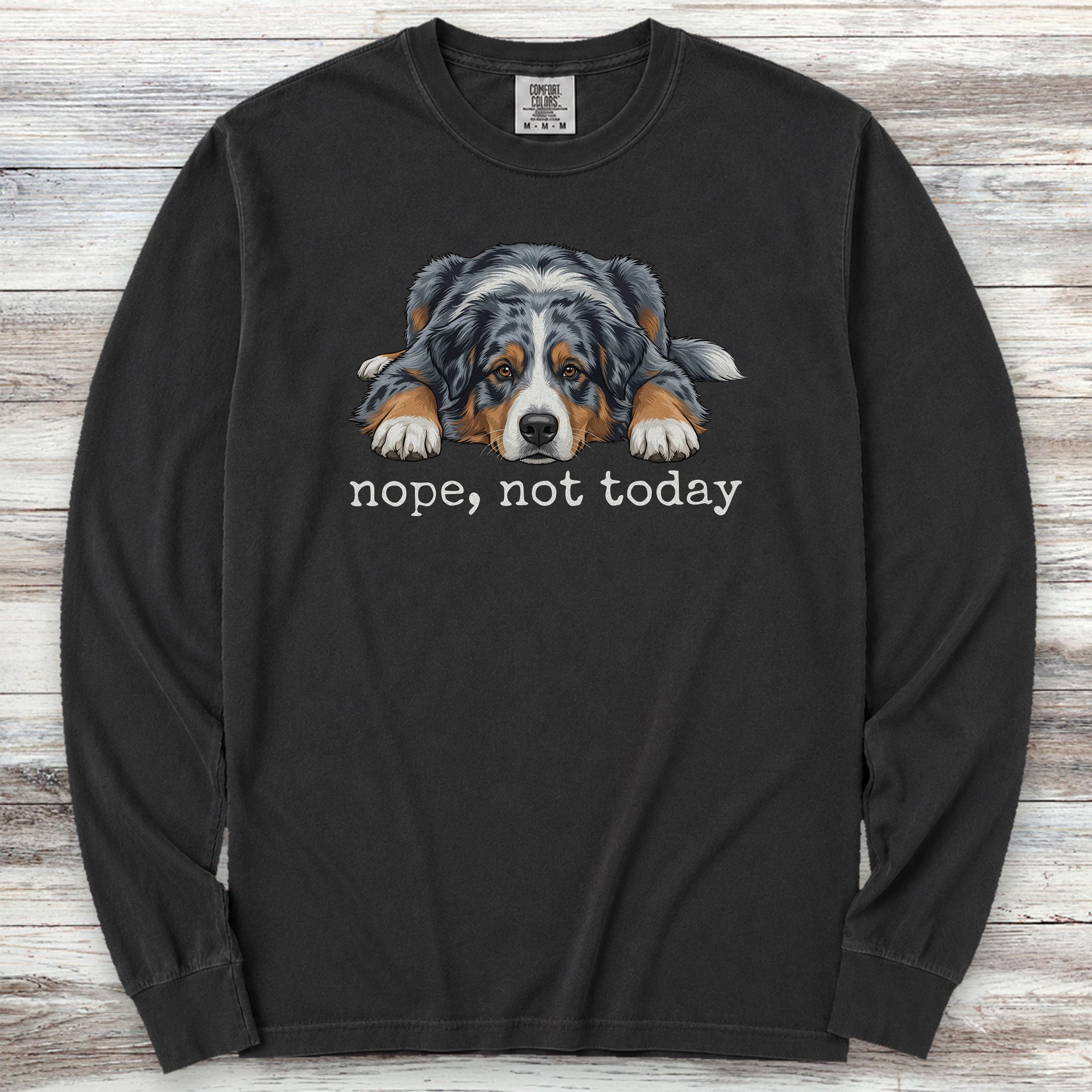 Australian Shepherd Nope Long Sleeve Tee - Black