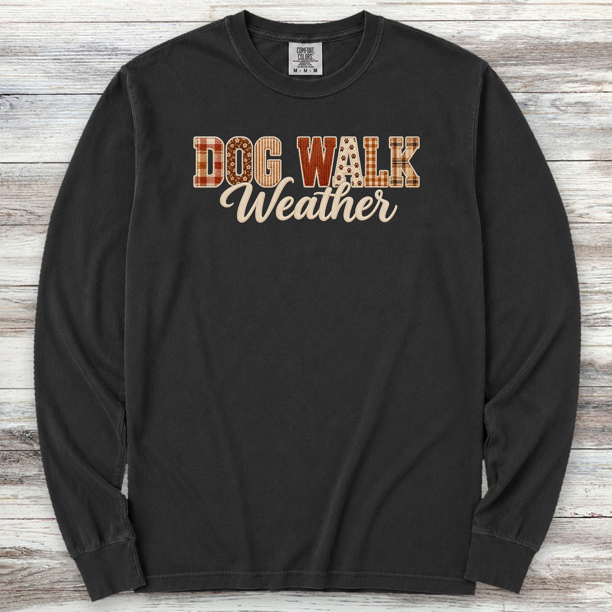 Dog Walk Weather Faux Patchwork Long Sleeve Tee - Black