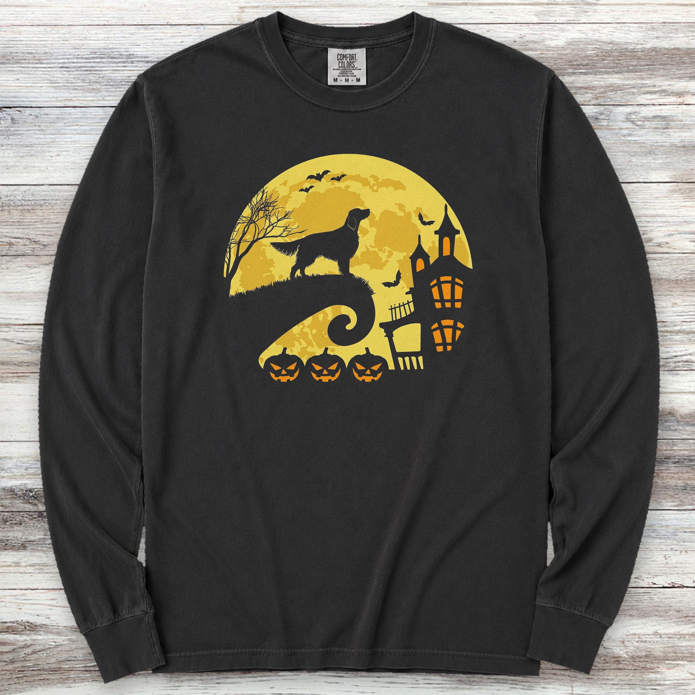 English Setter Halloween Moon Long Sleeve Tee - Black
