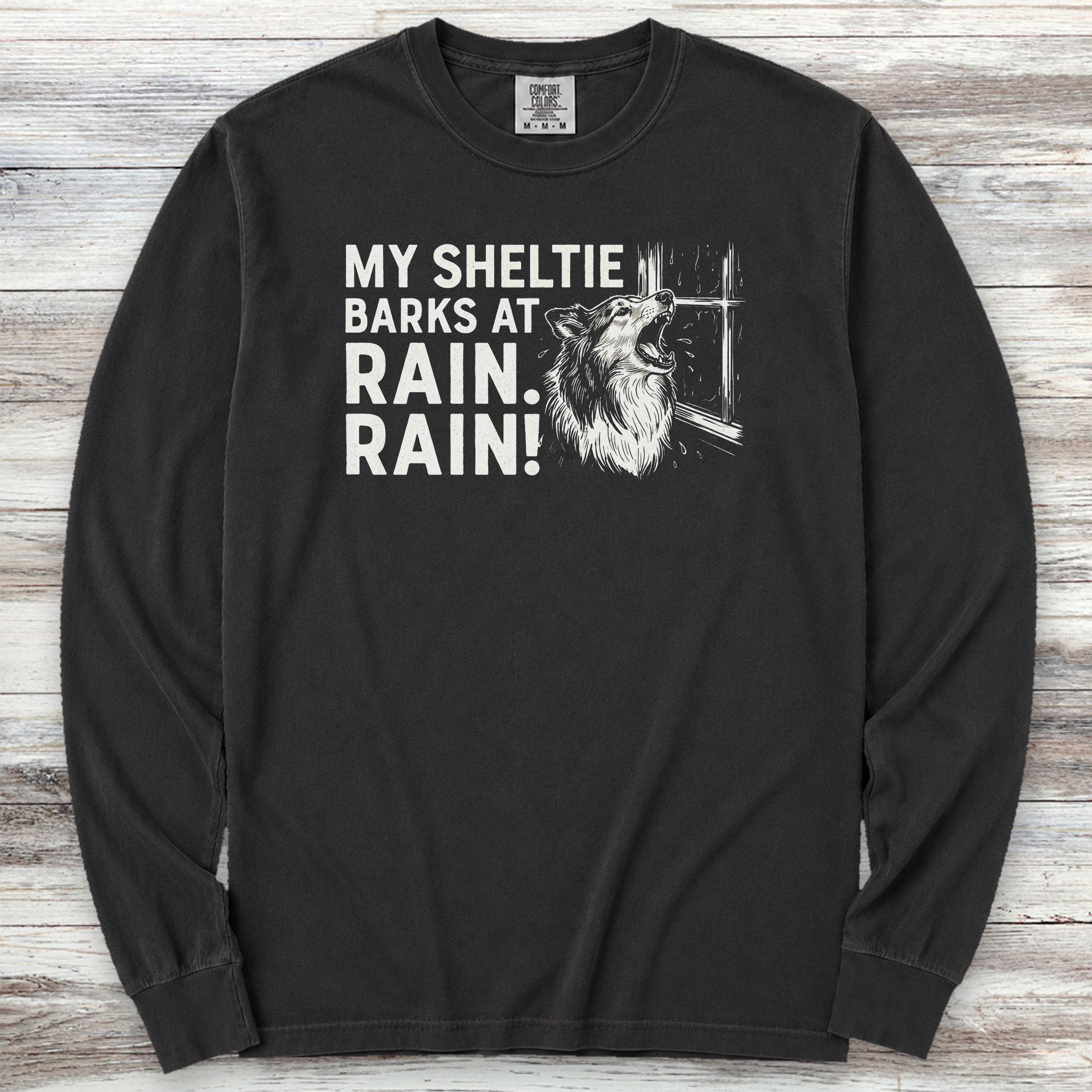 Shetland Sheepdog Rain Long Sleeve Tee - Black