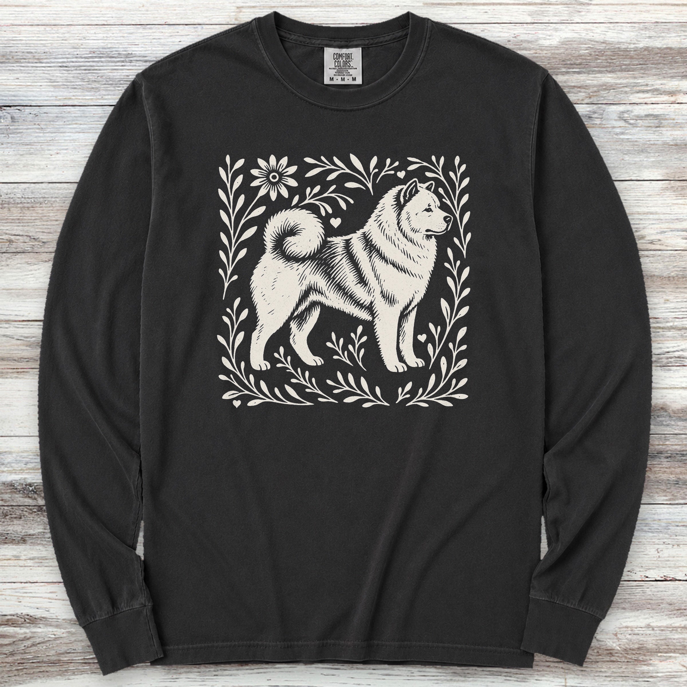 Akita Linocut Long Sleeve Tee - Black