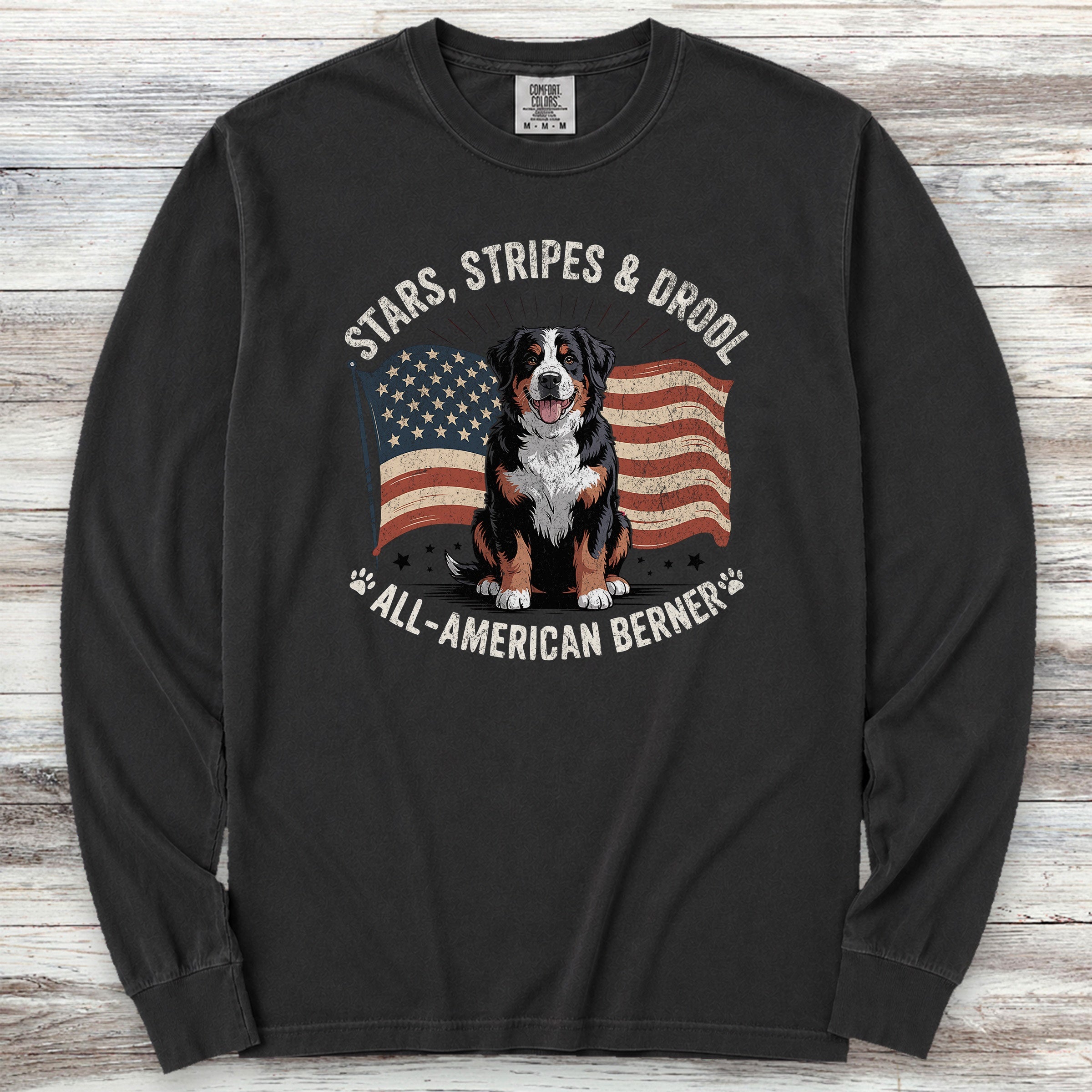 Bernese Mountain Dog All American Long Sleeve Tee - Black