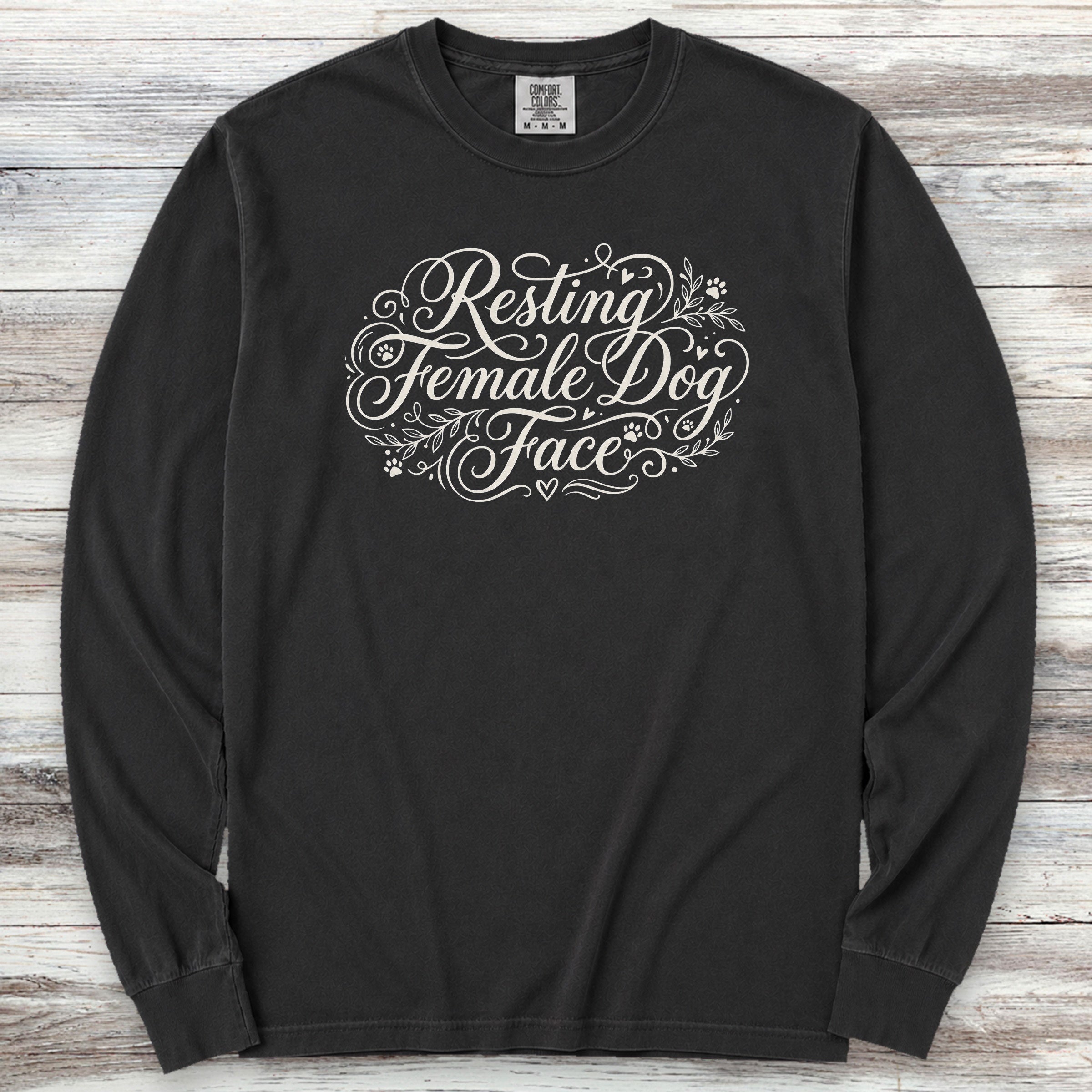Resting Female Dog Face Long Sleeve Tee - Black