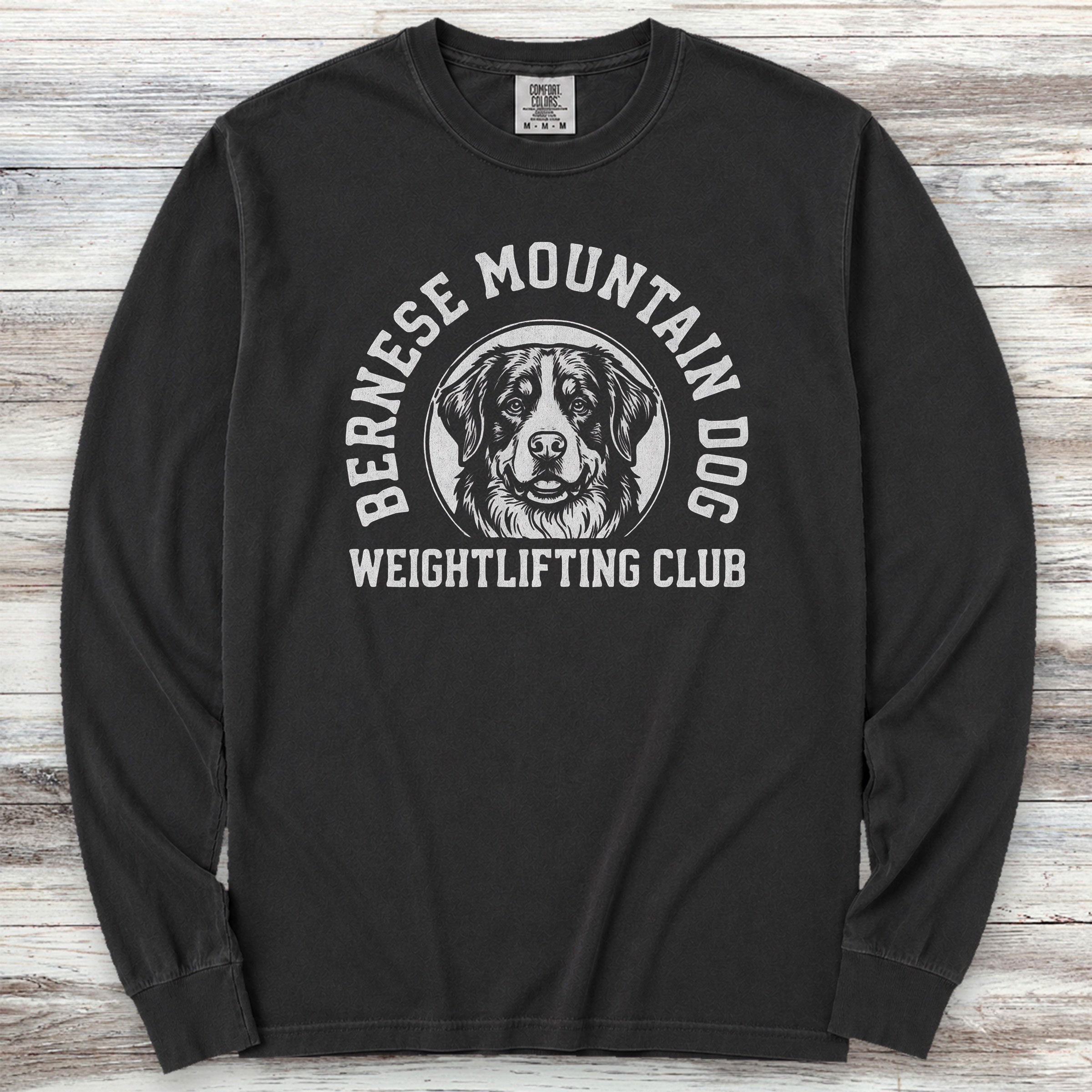 Bernese Mountain Dog Weightlifting Long Sleeve Tee - Black