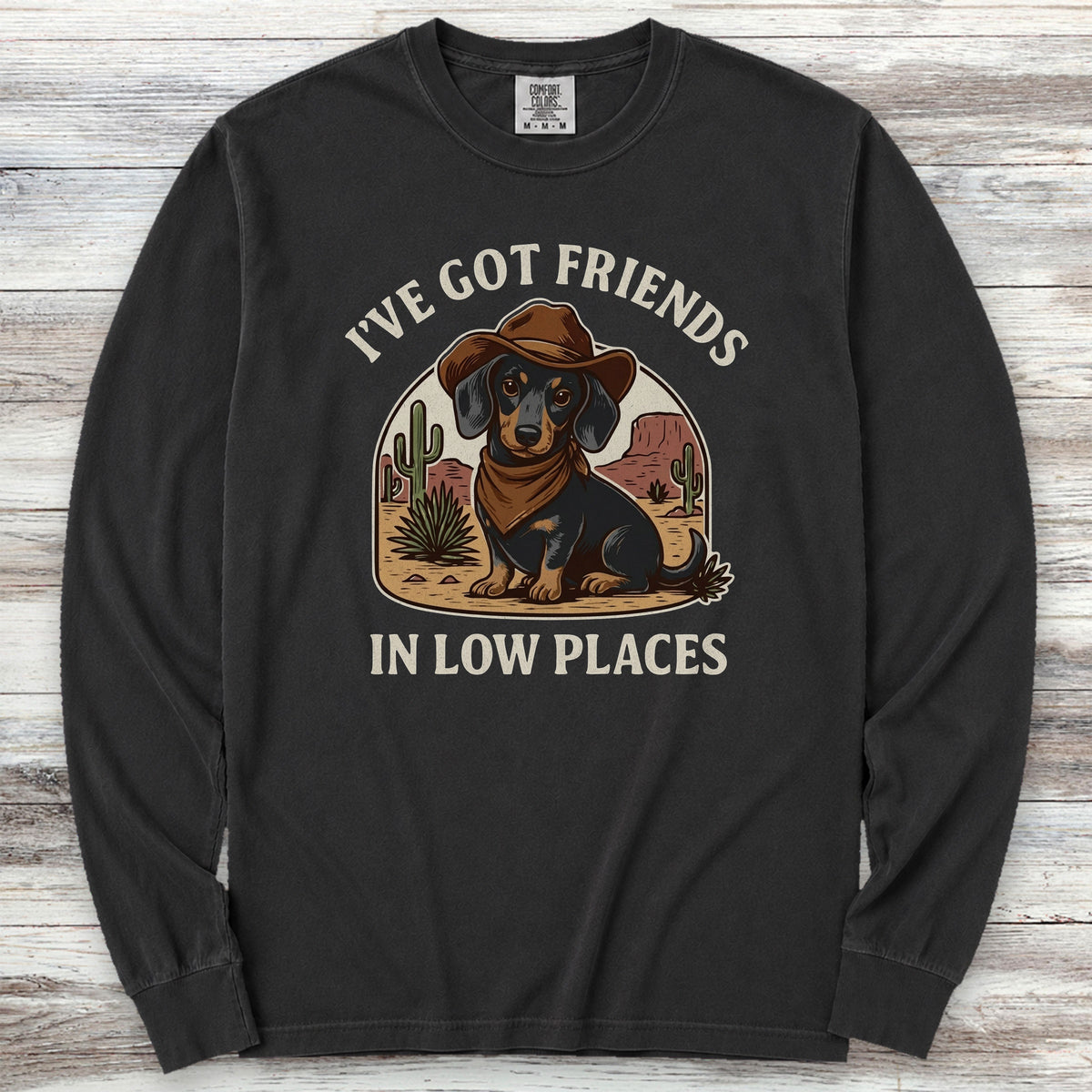 Dachshund Cowboy Friends Long Sleeve Tee - Black