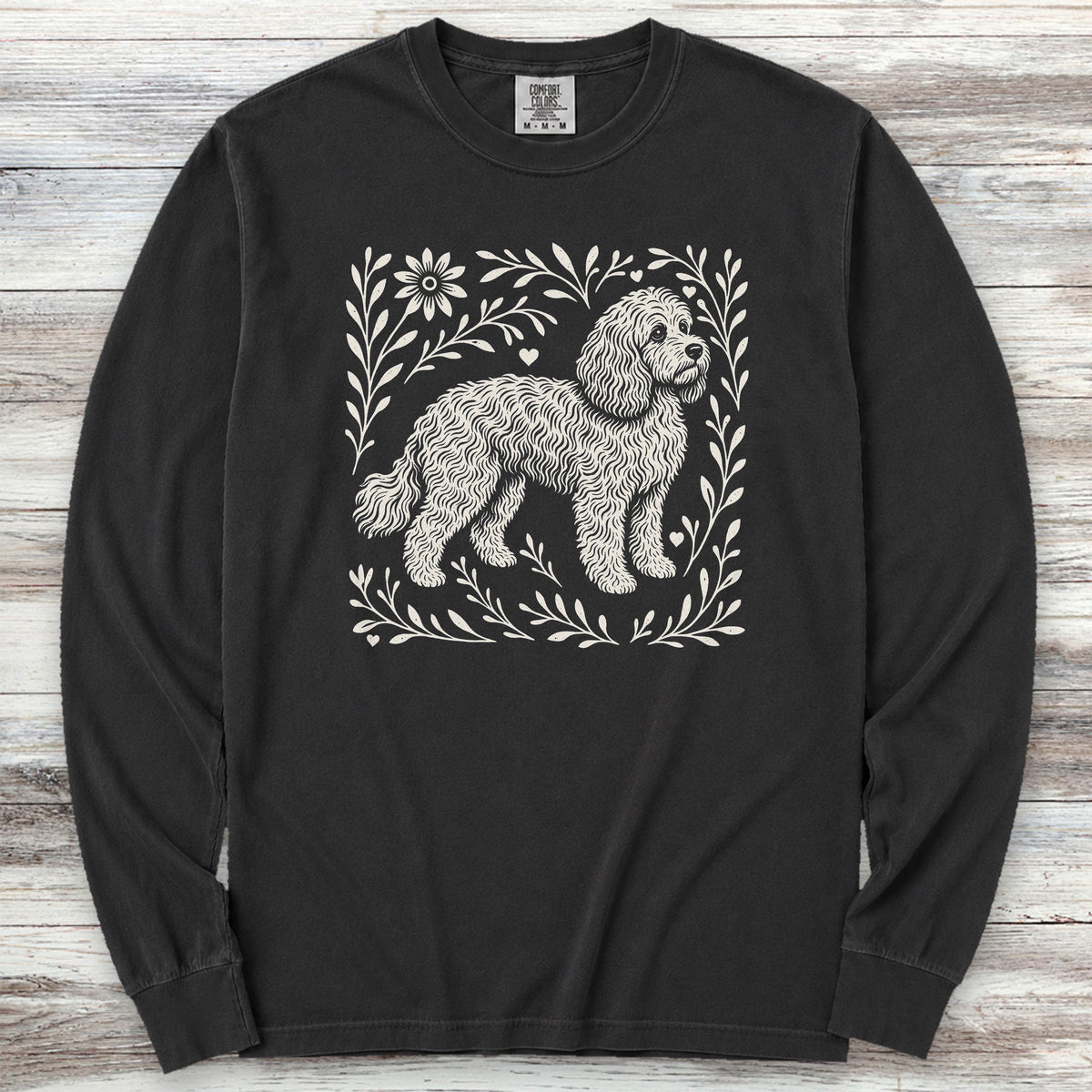 Cockapoo Linocut Long Sleeve Tee - Black