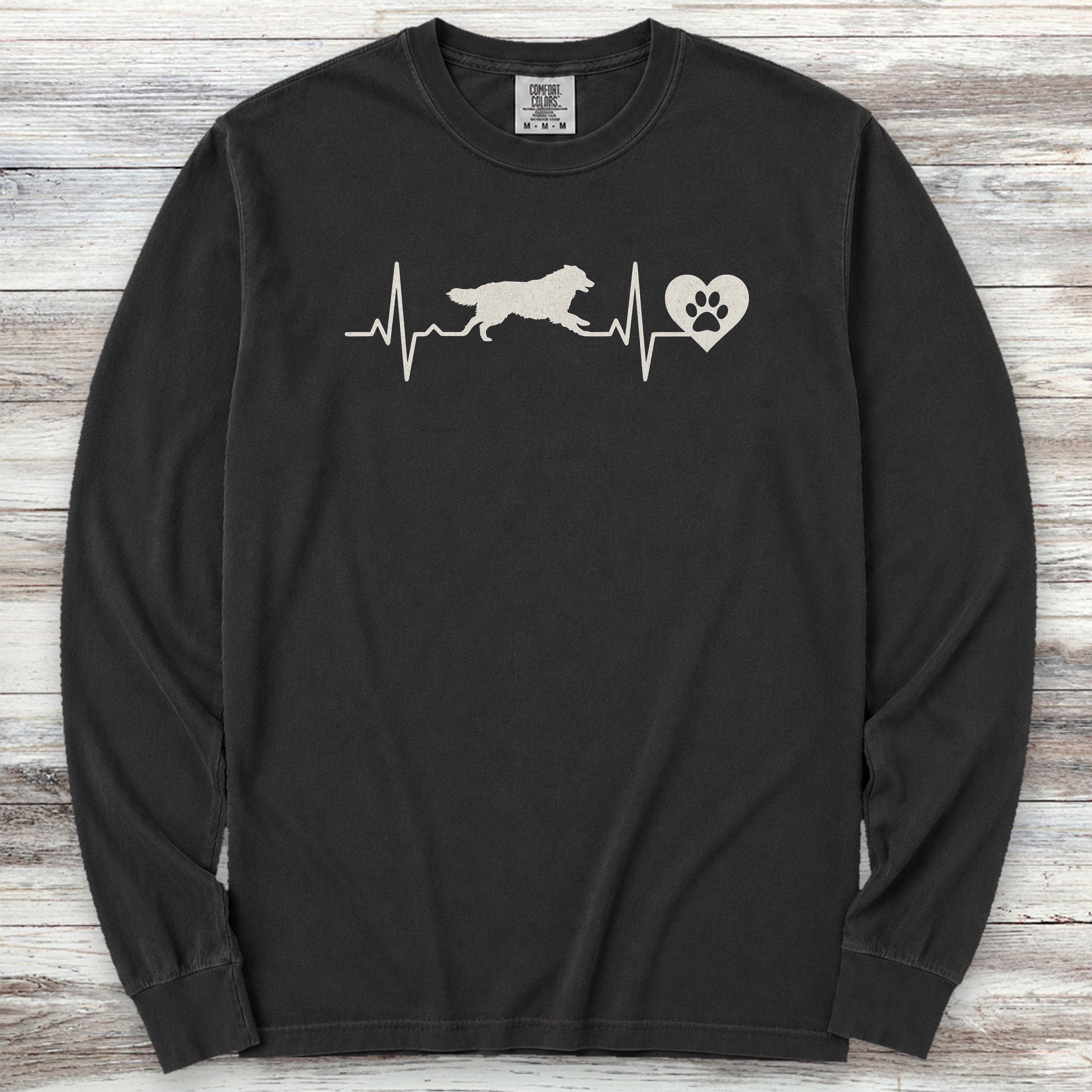 Australian Shepherd Heartbeat Long Sleeve Tee - Black
