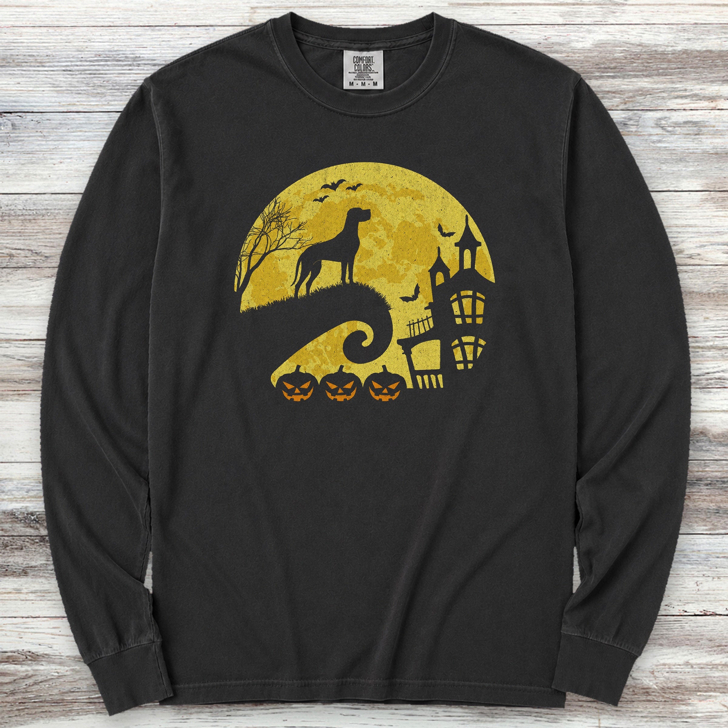 Great Dane Halloween Moon Long Sleeve Tee - Black