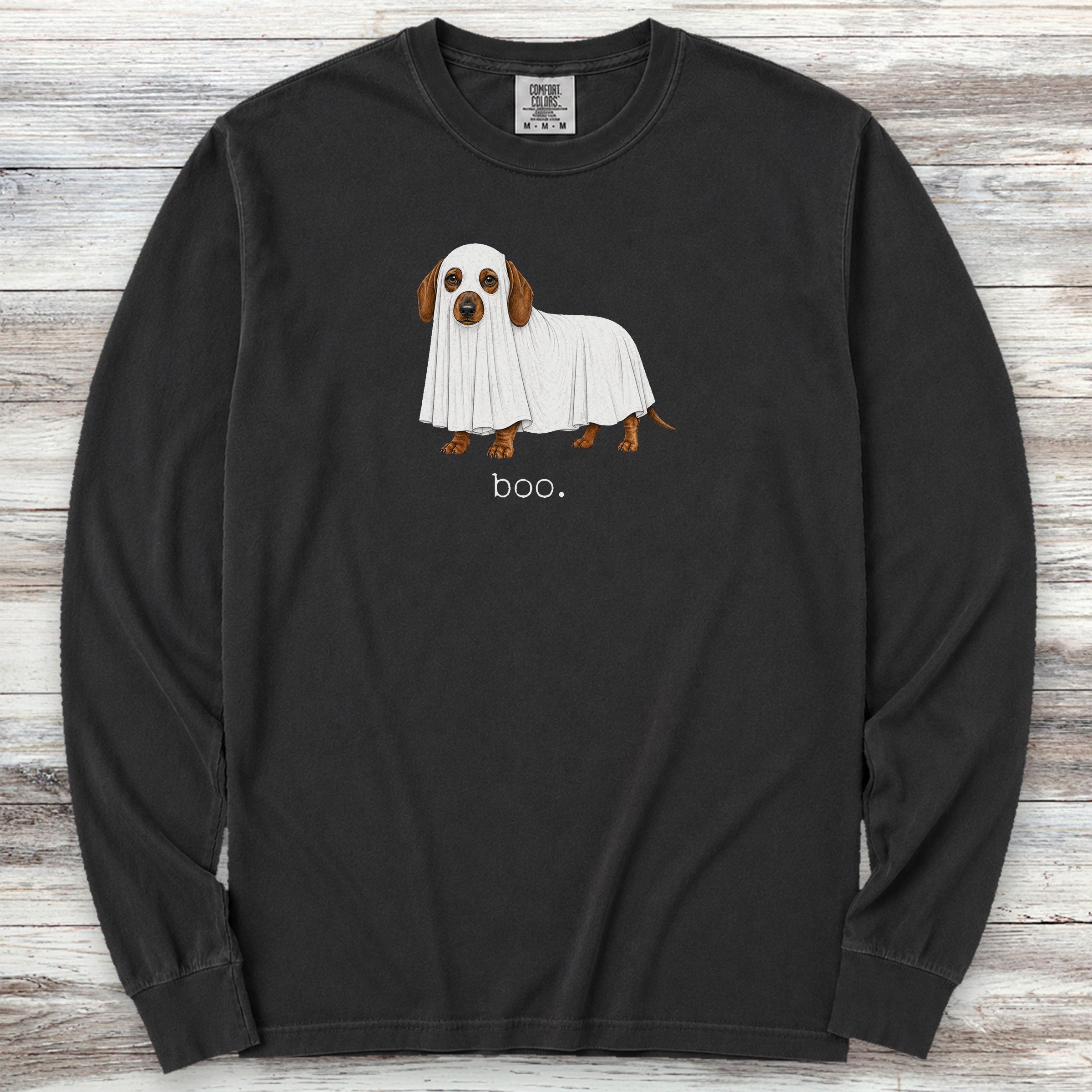 Dachshund Boo Long Sleeve Tee - Black