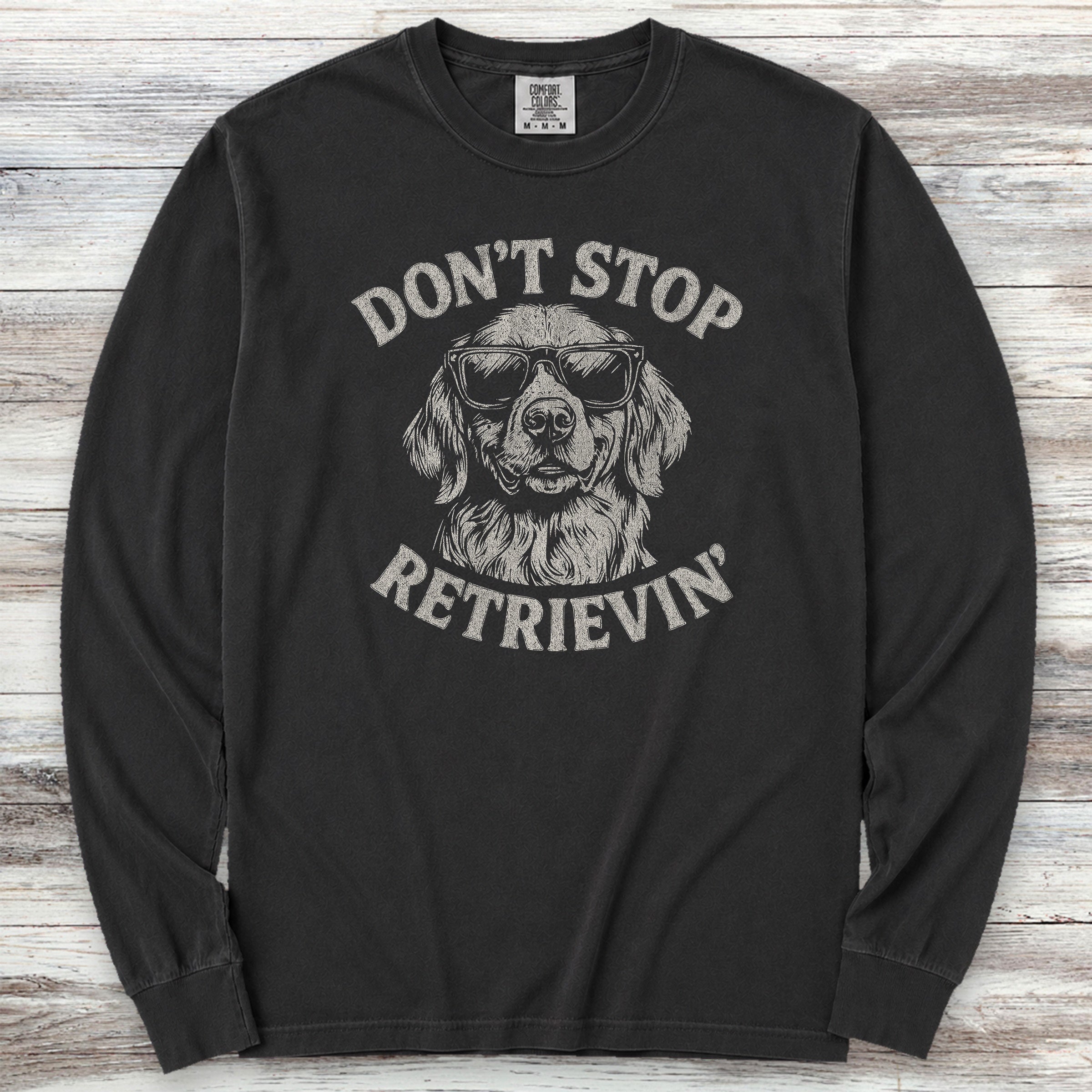 Golden Retriever Don't Stop Long Sleeve Tee - Black