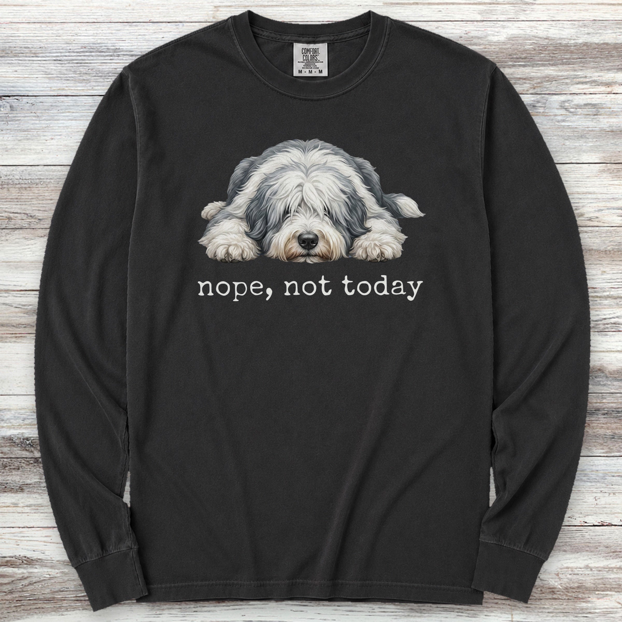 Old English Sheepdog Nope Long Sleeve Tee - Black