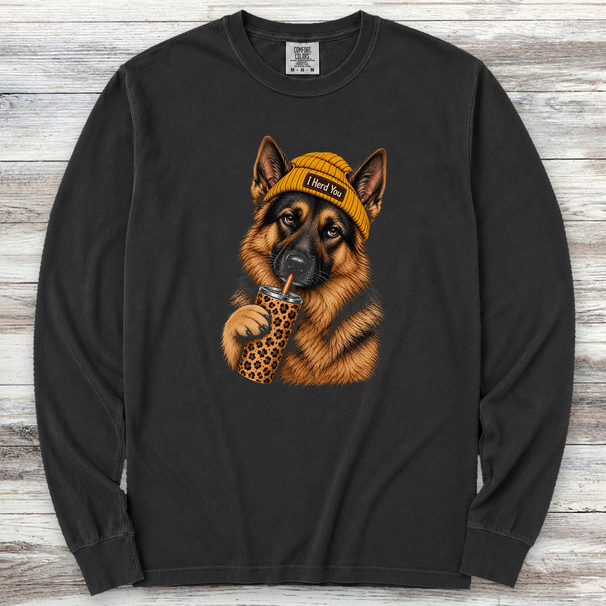 German Shepherd Herd You Beanie Long Sleeve Tee - Black