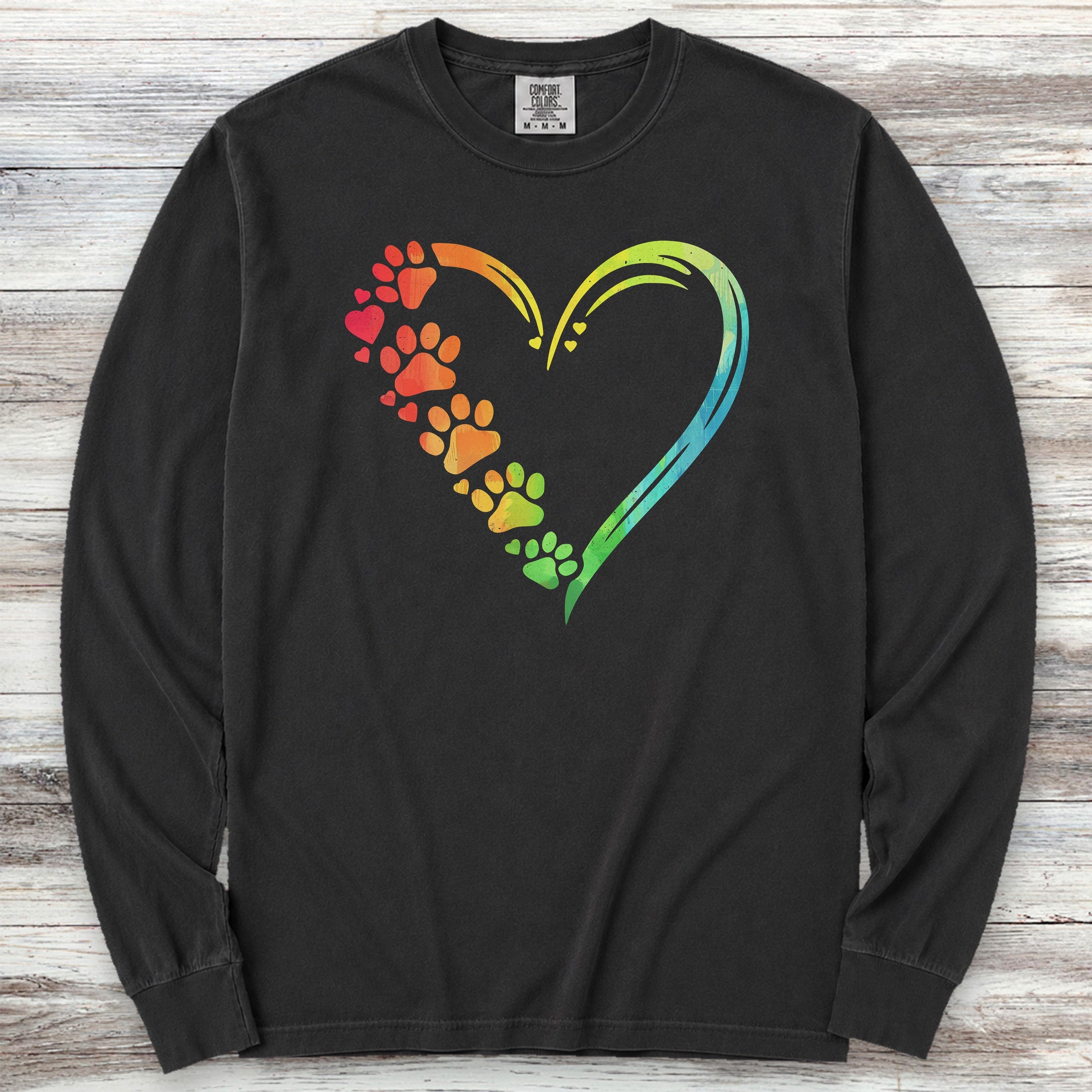 Rainbow Heart Long Sleeve Tee - Black