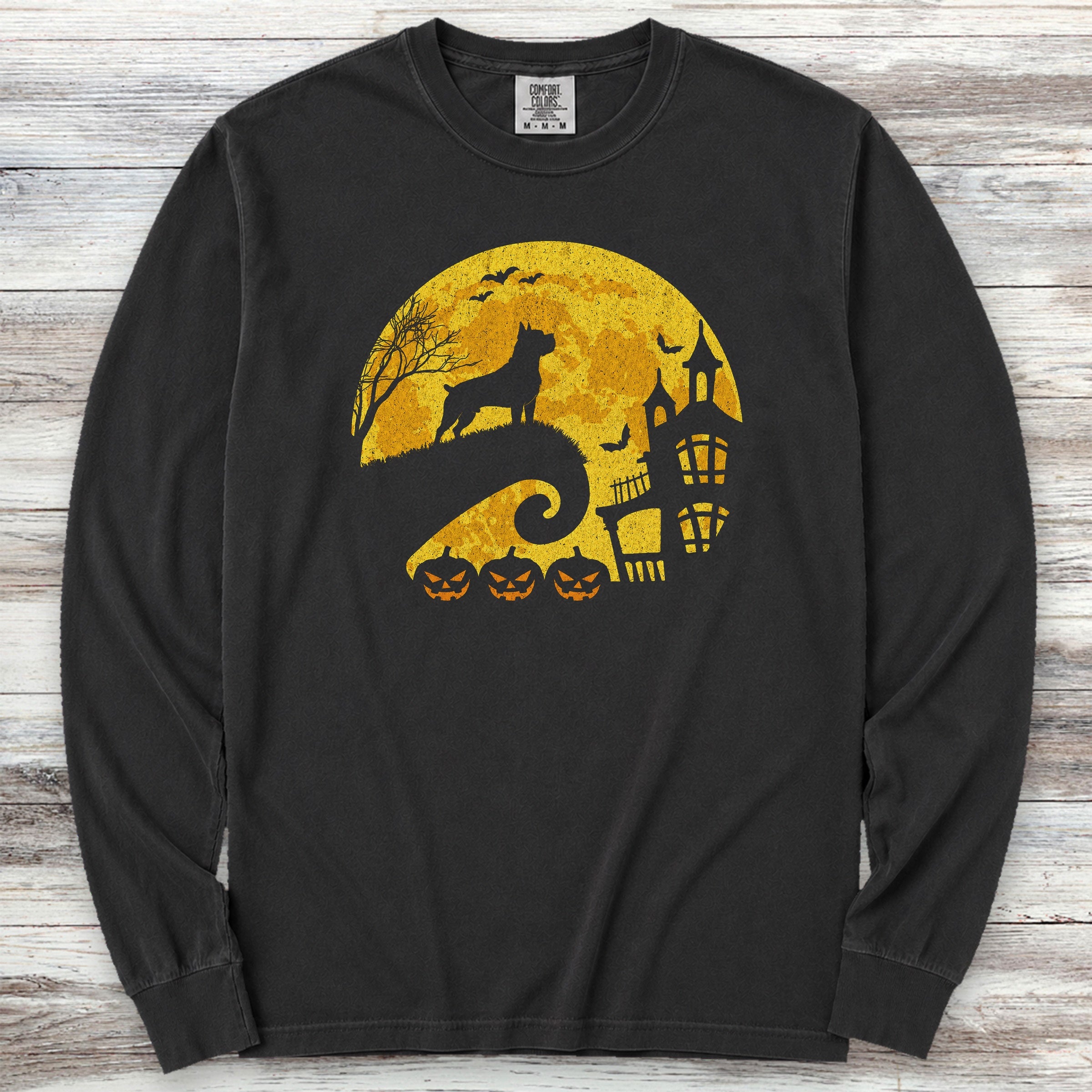 Cane Corso Halloween Moon Long Sleeve Tee - Black