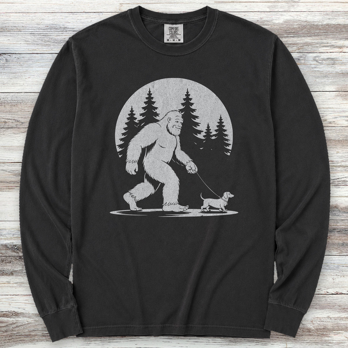 Dachshund Bigfoot Long Sleeve Tee - Black