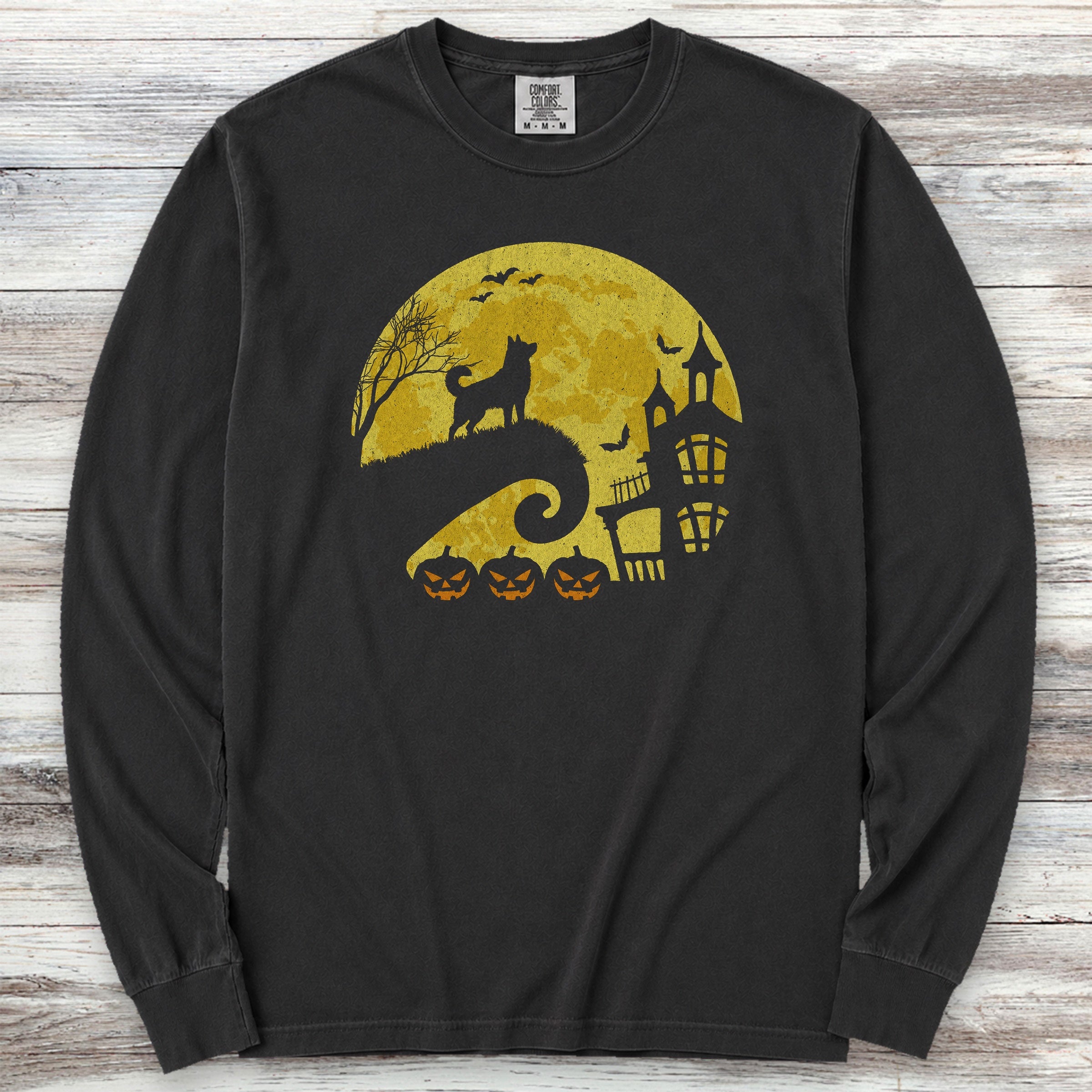 Husky Halloween Moon Long Sleeve Tee - Black