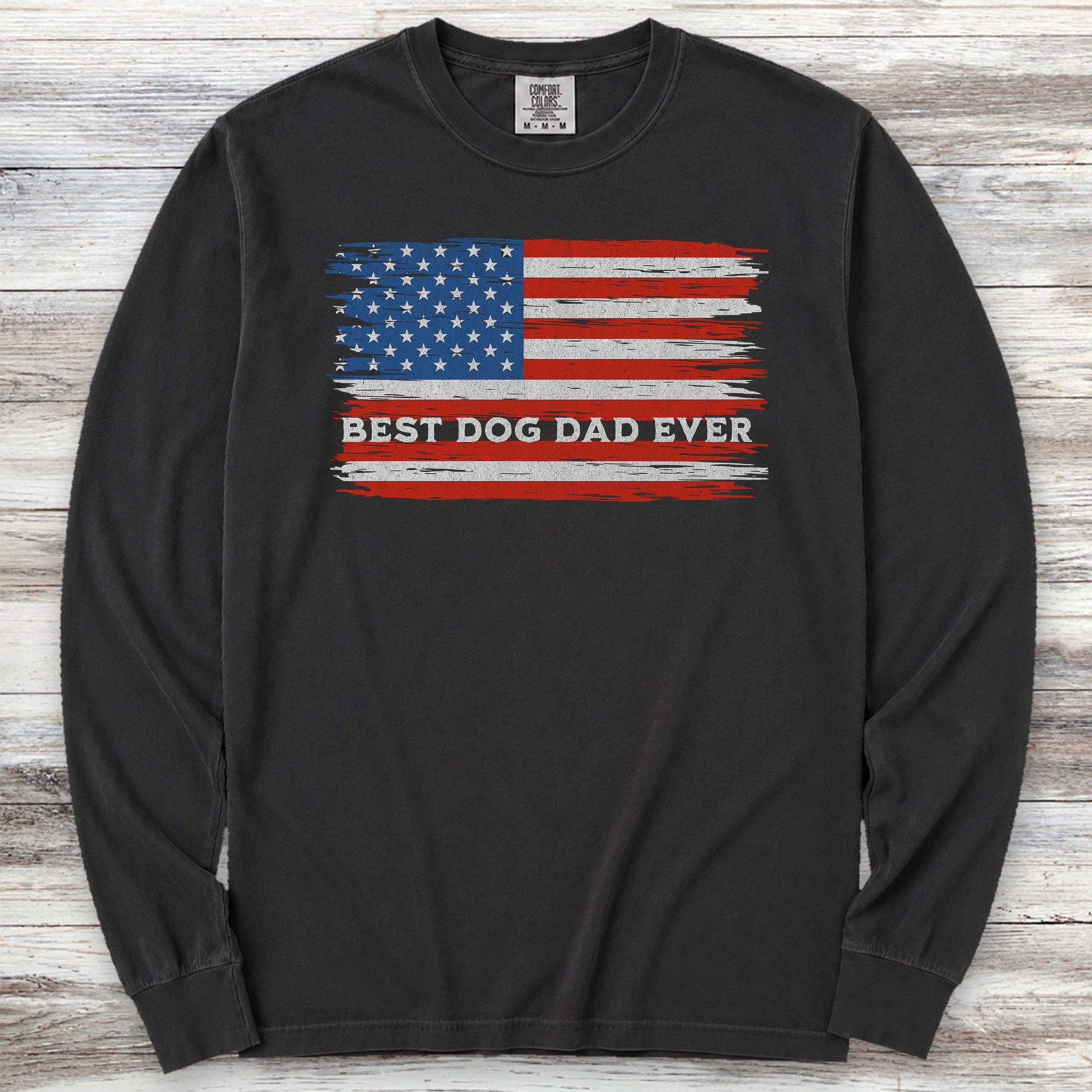 Best Dog Dad Flag Long Sleeve Tee - Black