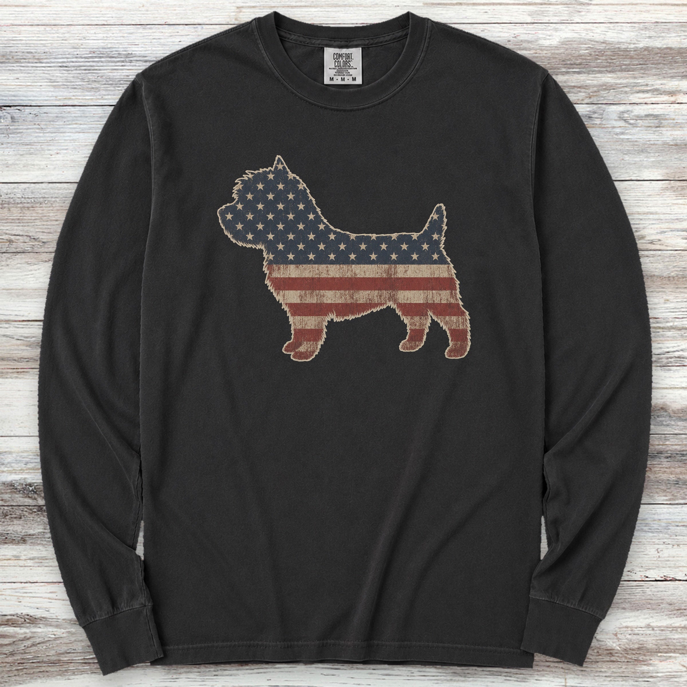 Cairn Terrier Vintage USA Long Sleeve Tee - Black