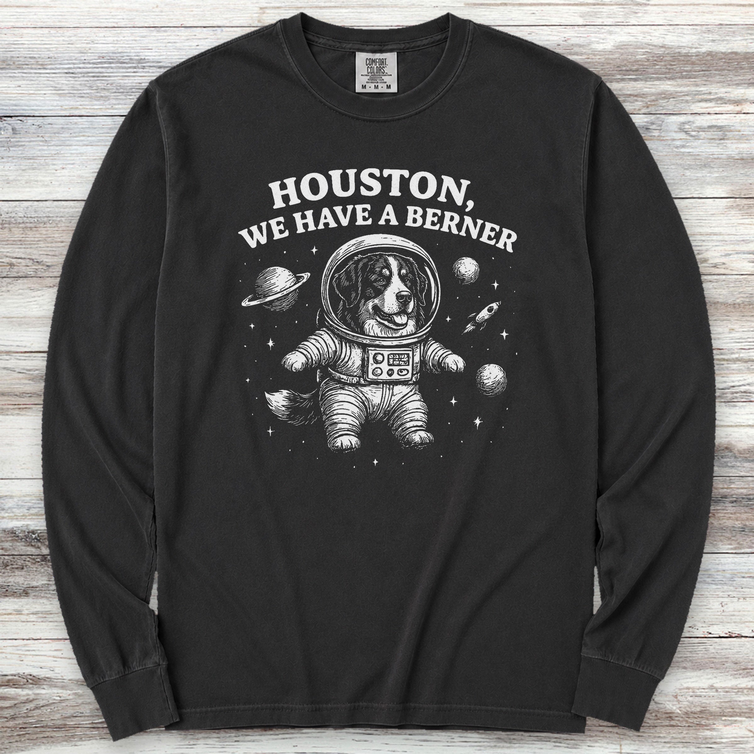 Bernese Mountain Dog Astronaut Long Sleeve Tee - Black