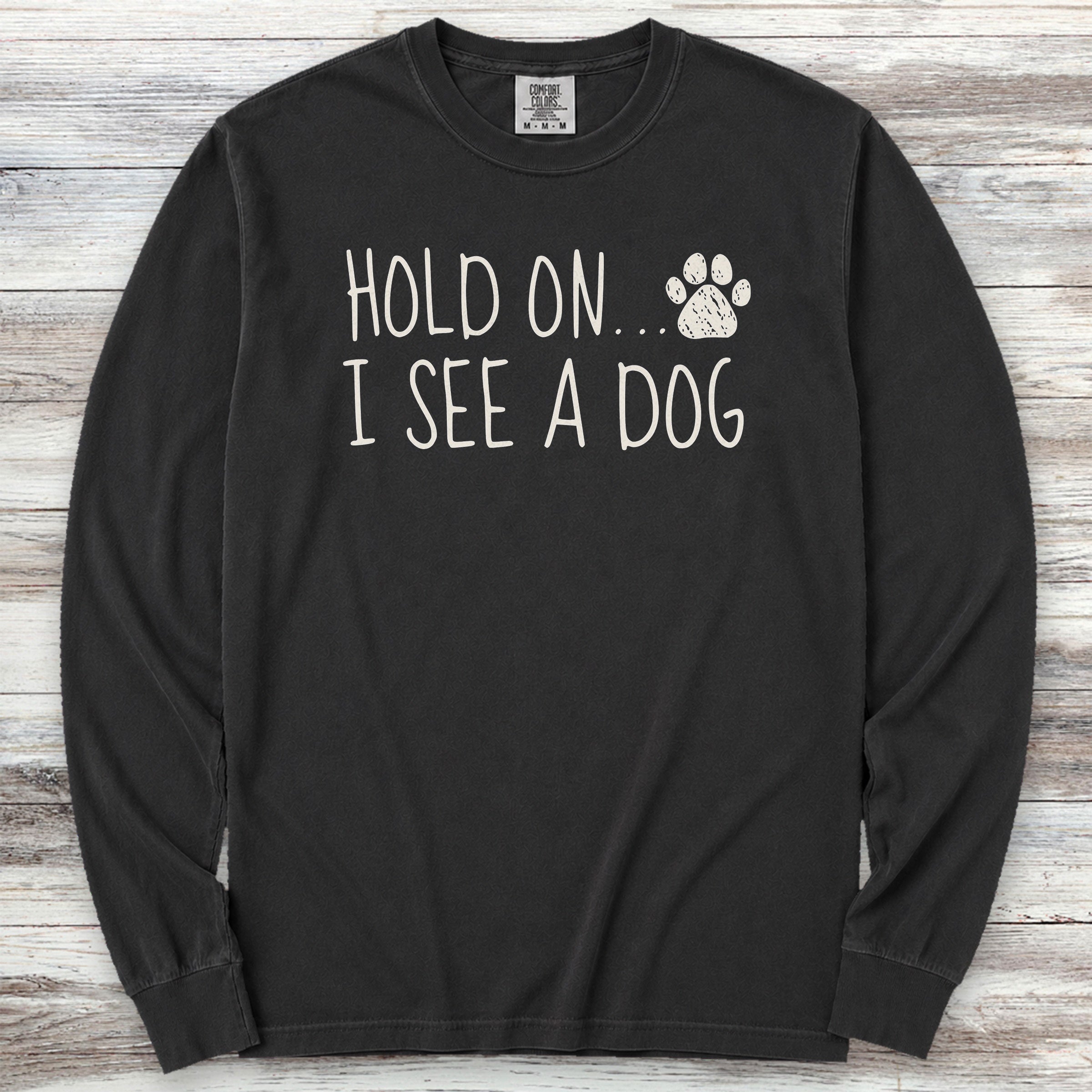 Dog Hold On Long Sleeve Tee - Black