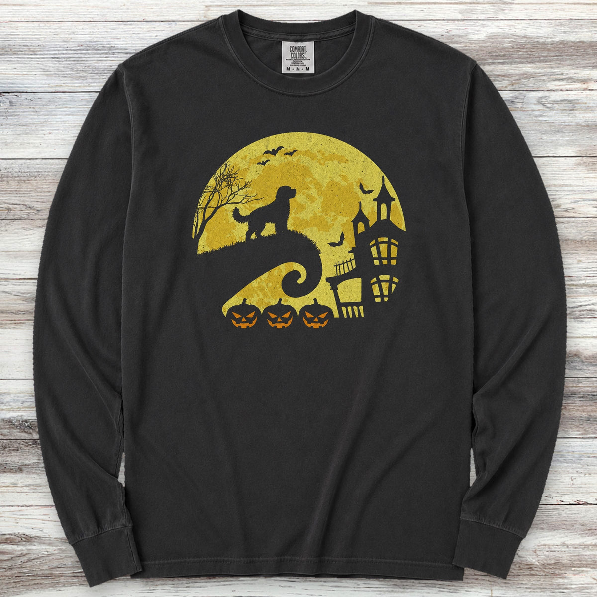 Aussiedoodle Halloween Moon Long Sleeve Tee - Black