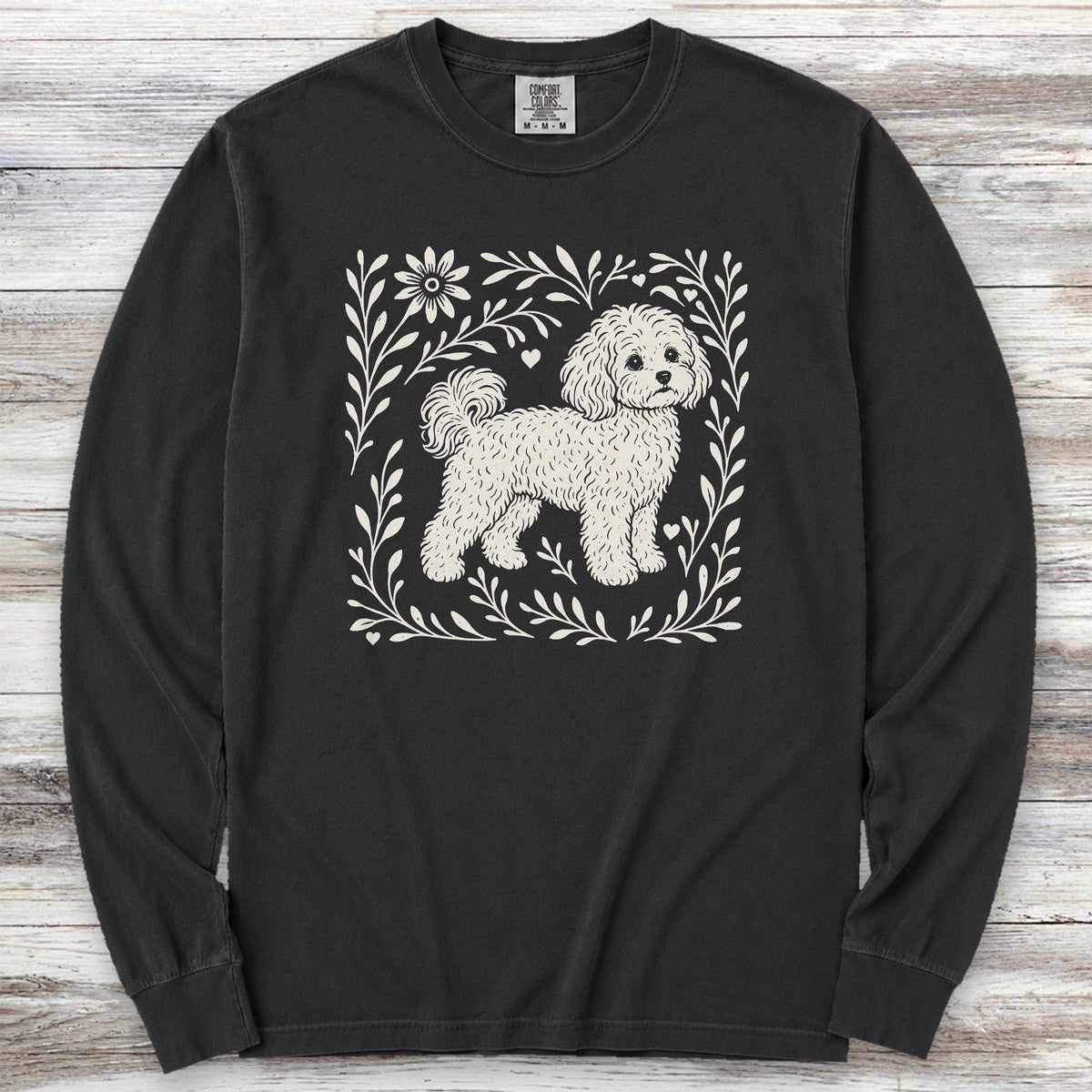 Maltipoo Linocut Long Sleeve Tee - Black