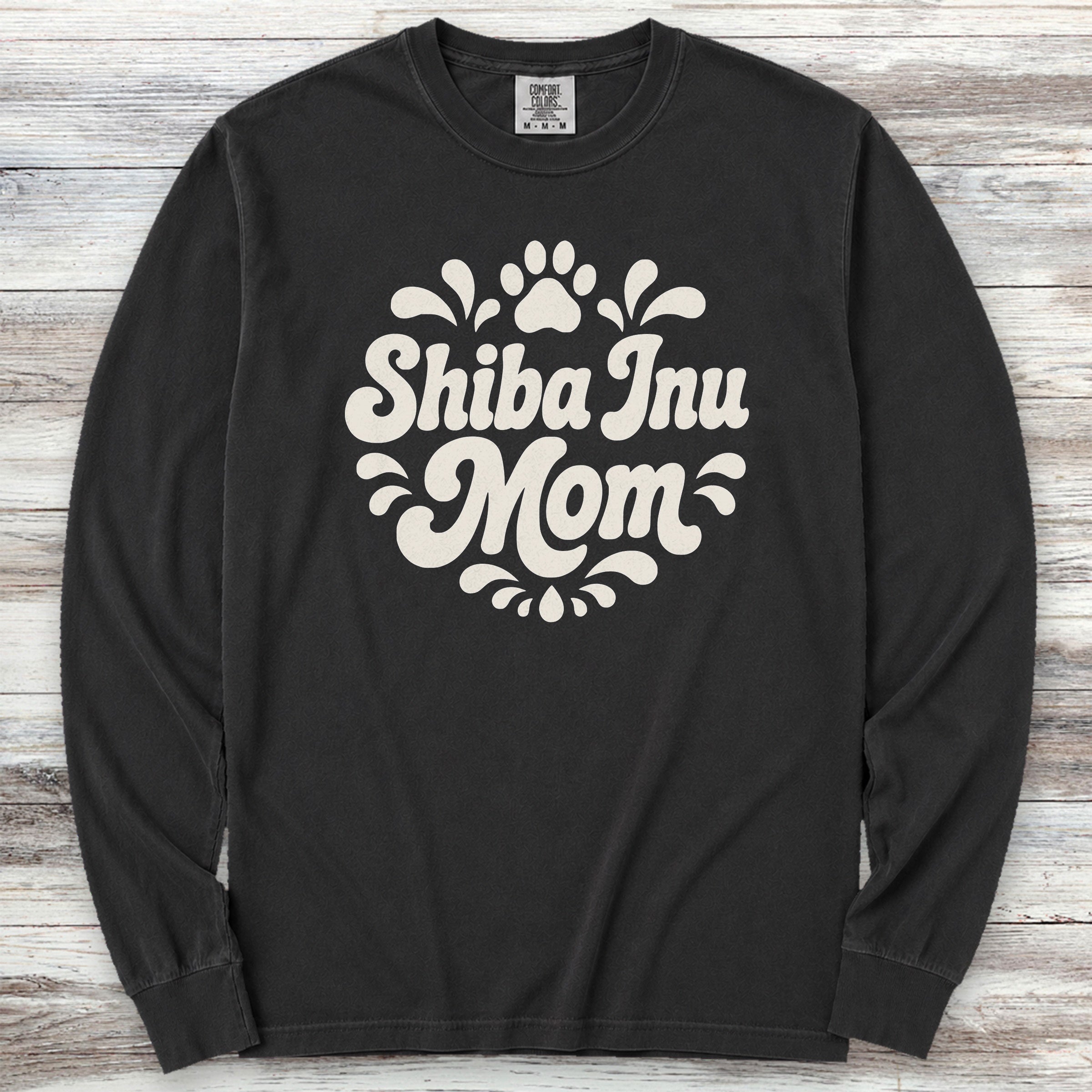 Shiba Inu Groovy Mom Long Sleeve Tee - Black