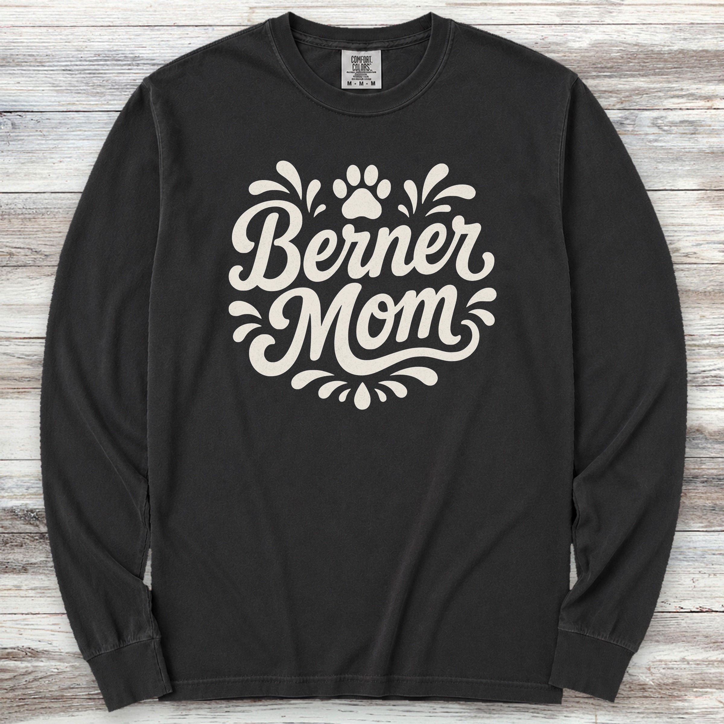 Bernese Mountain Dog Groovy Mom Long Sleeve Tee - Black