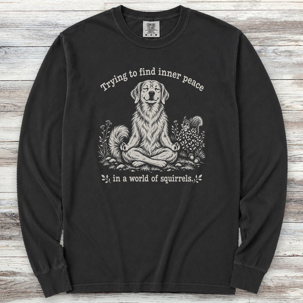 Golden Retriever Inner Peace Long Sleeve Tee - Black